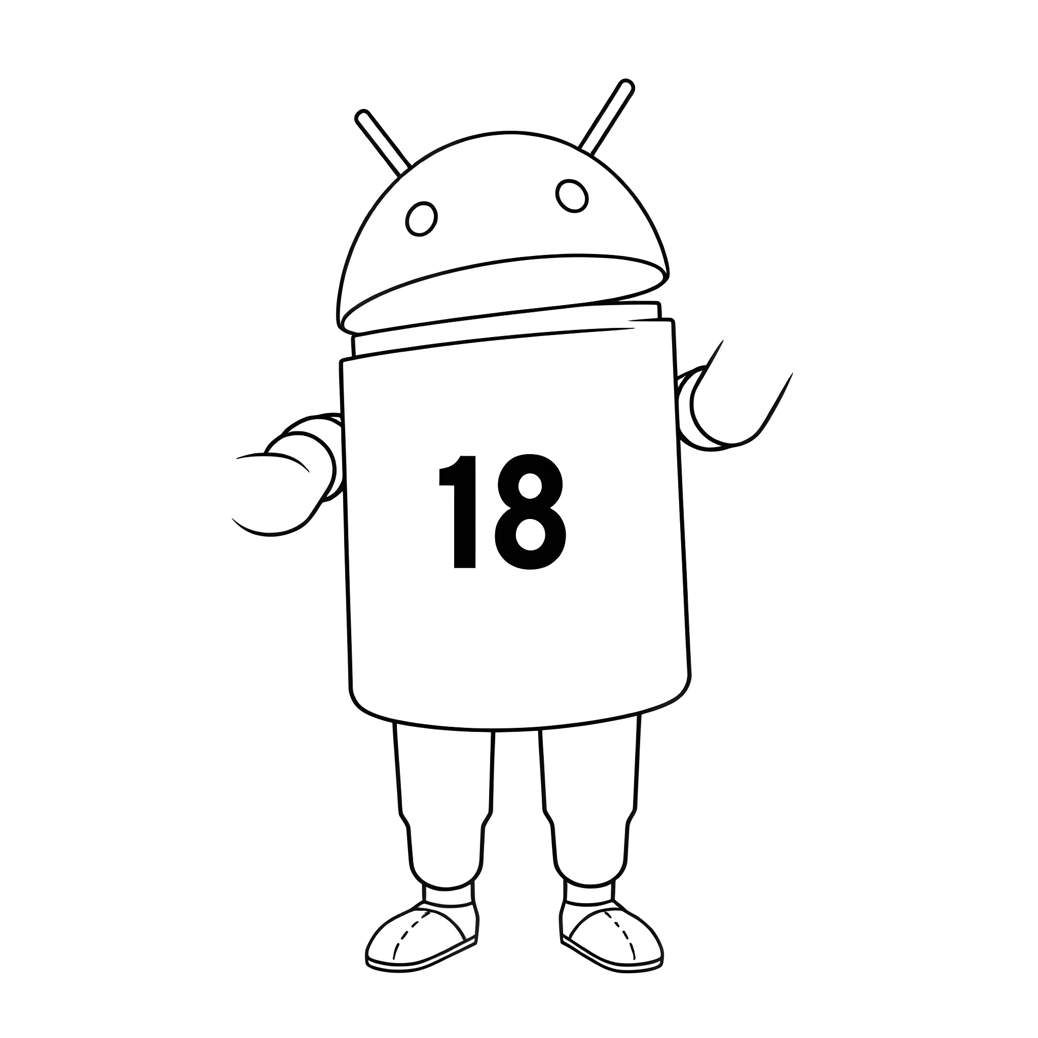 Android 18 in a playful pose Coloring Page (free black-and-white line drawing printable PDF for all, from beginners to advanced learners, including children, teens, adults, and seniors)