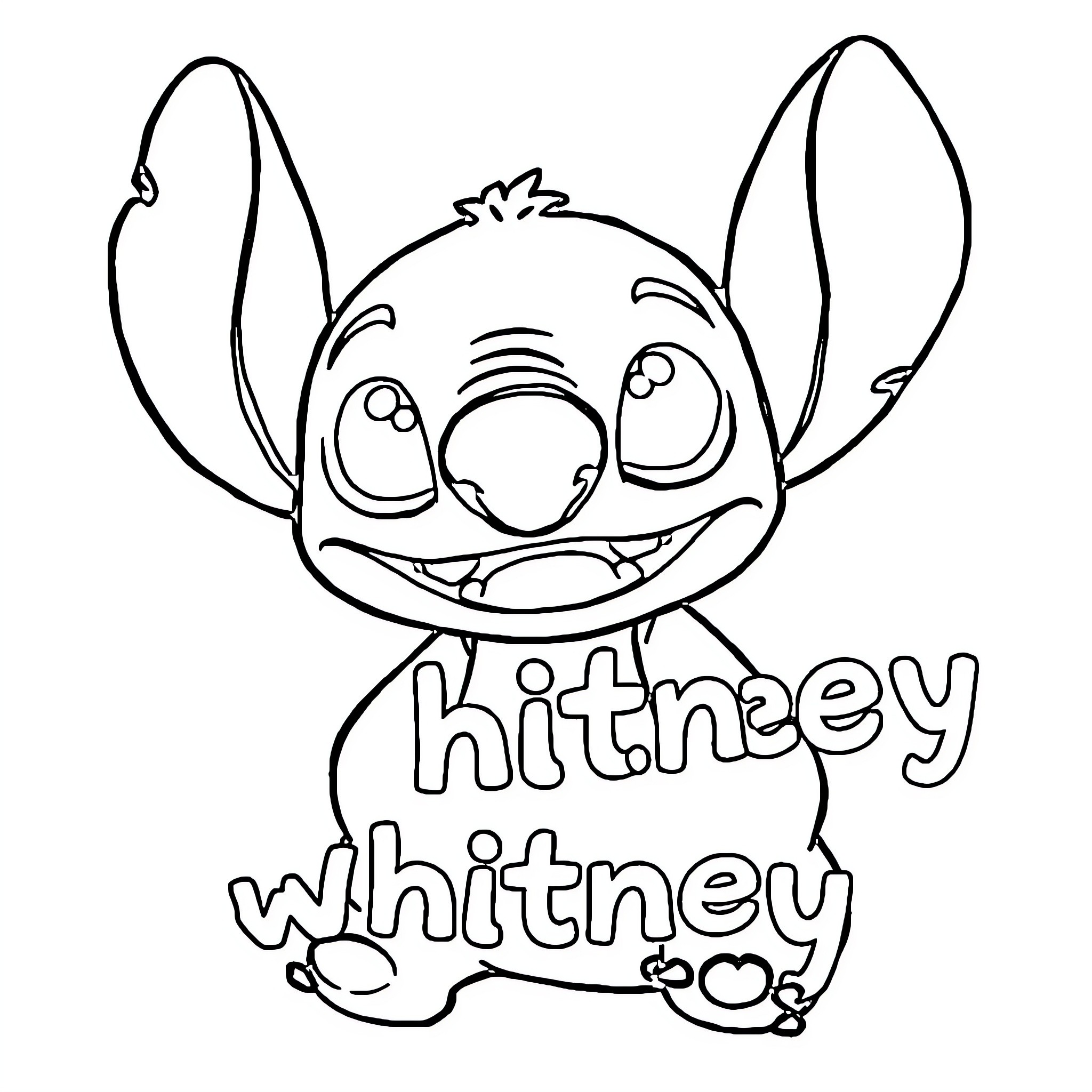 Stitch character smiling and expressing joy Coloring Page (free black-and-white line drawing printable PDF for all, from beginners to advanced learners, including children, teens, adults, and seniors)