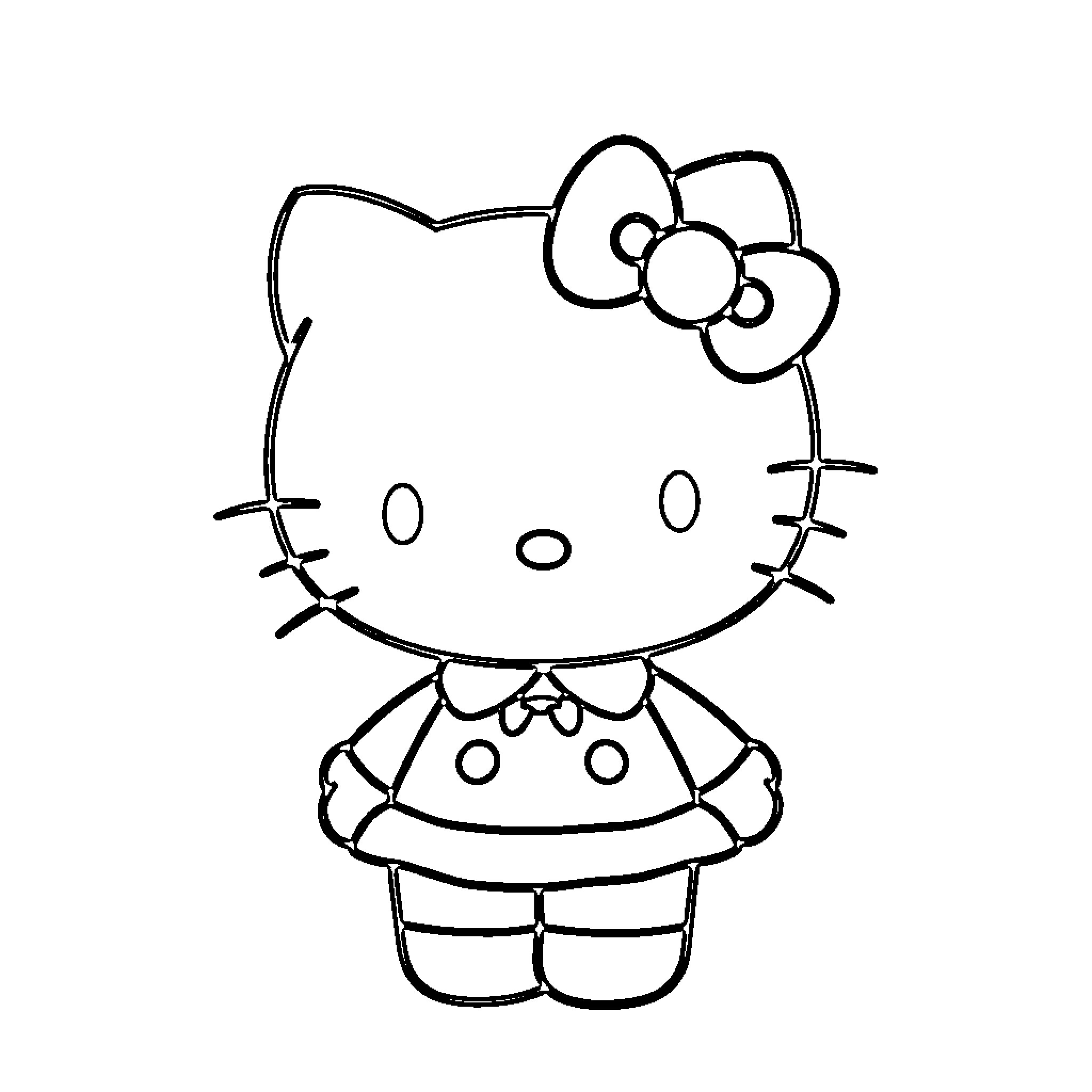 Hello Kitty in a Cute Outfit Coloring Page (free black-and-white line drawing printable PDF for all, from beginners to advanced learners, including children, teens, adults, and seniors)