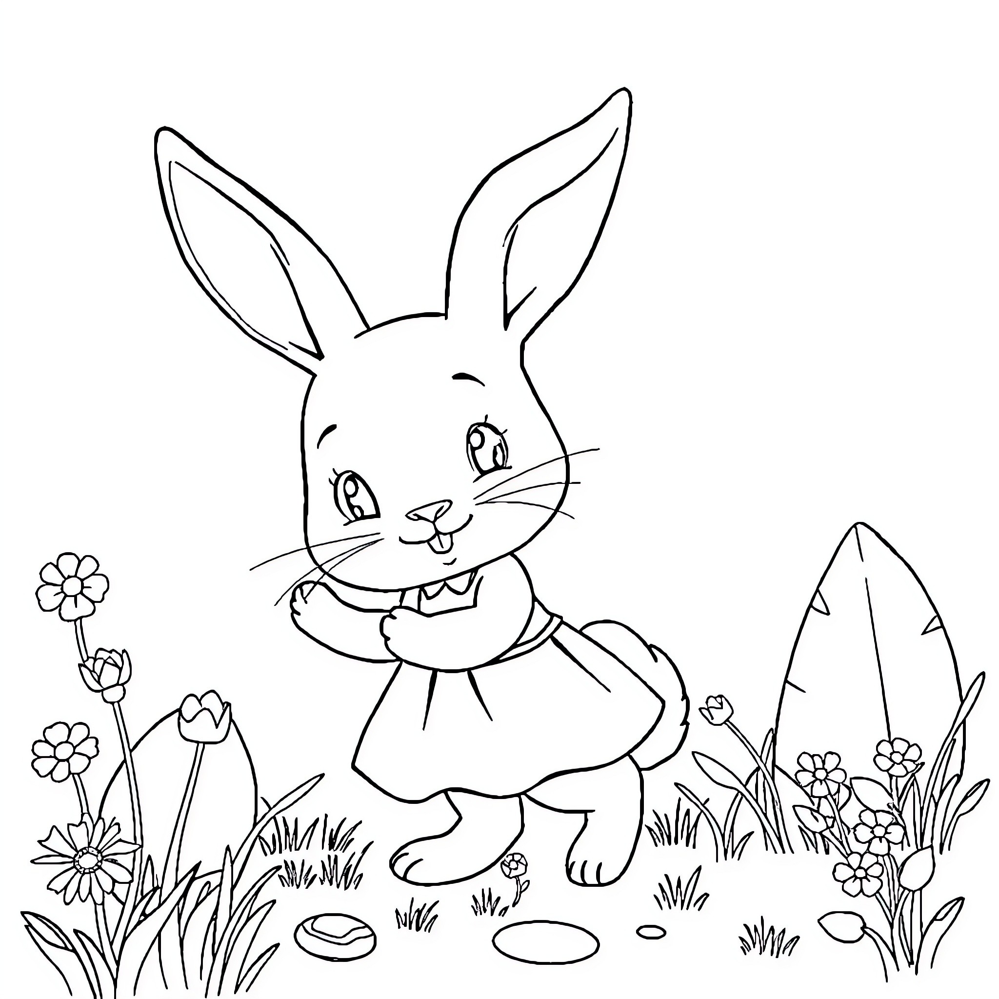 Nijntje's cheerful garden adventure Coloring Page (free black-and-white line drawing printable PDF for all, from beginners to advanced learners, including children, teens, adults, and seniors)
