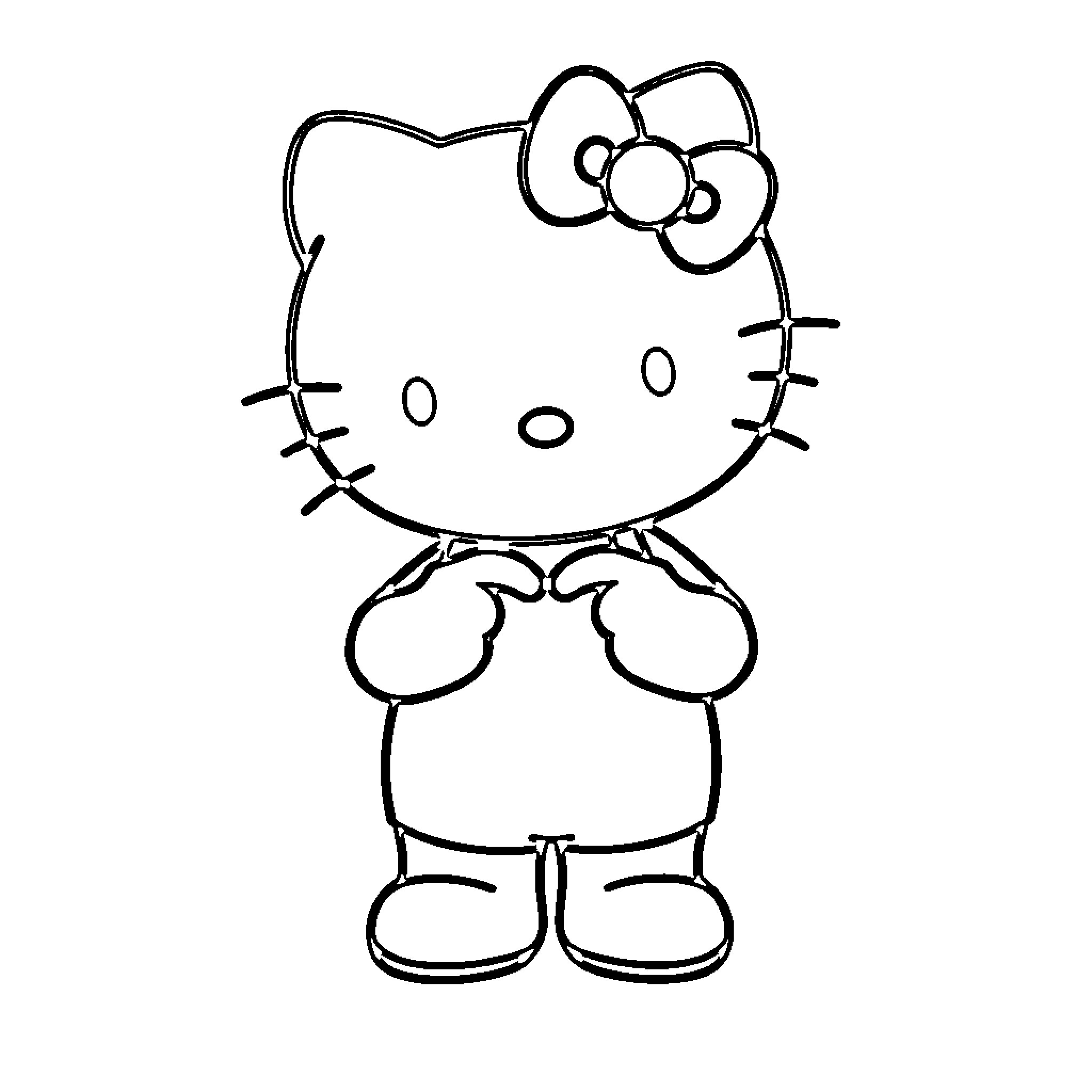 Hello Kitty standing cheerfully Coloring Page (free black-and-white line drawing printable PDF for all, from beginners to advanced learners, including children, teens, adults, and seniors)