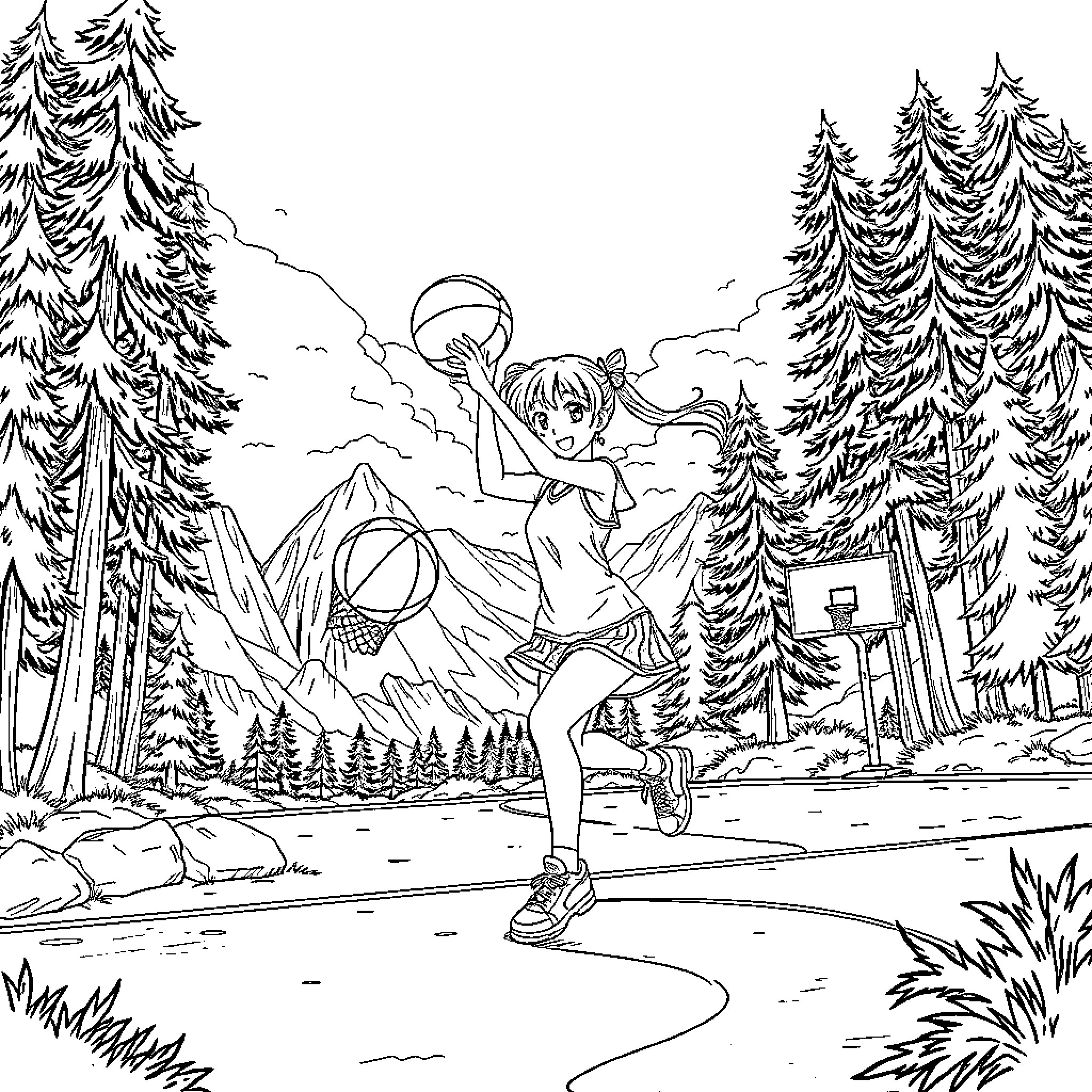 Usagi Tsukino's Joyful Outdoor Adventure Coloring Page (free black-and-white line drawing printable PDF for all, from beginners to advanced learners, including children, teens, adults, and seniors)