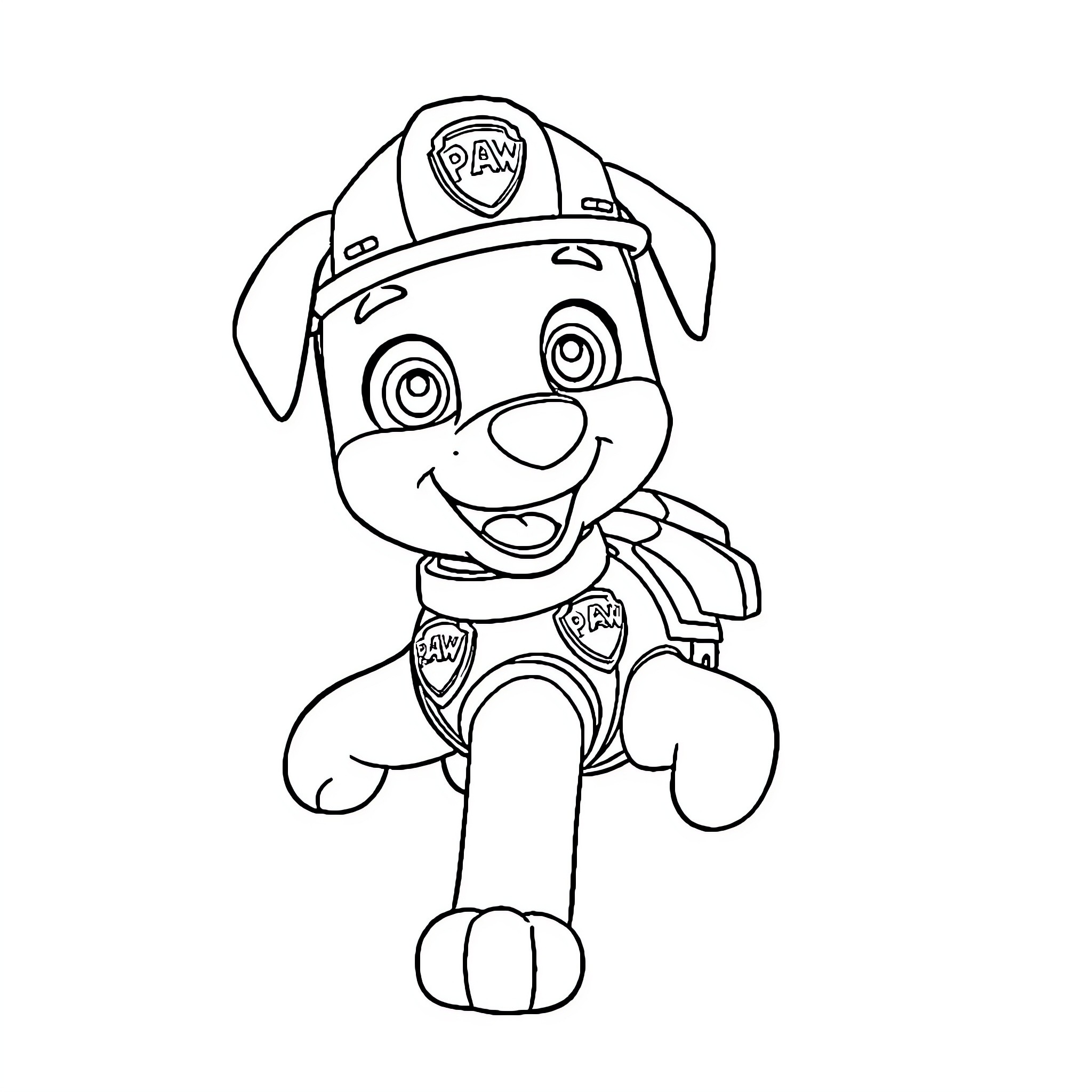 Dog in Uniform Happily Smiling Coloring Page (free black-and-white line drawing printable PDF for all, from beginners to advanced learners, including children, teens, adults, and seniors)