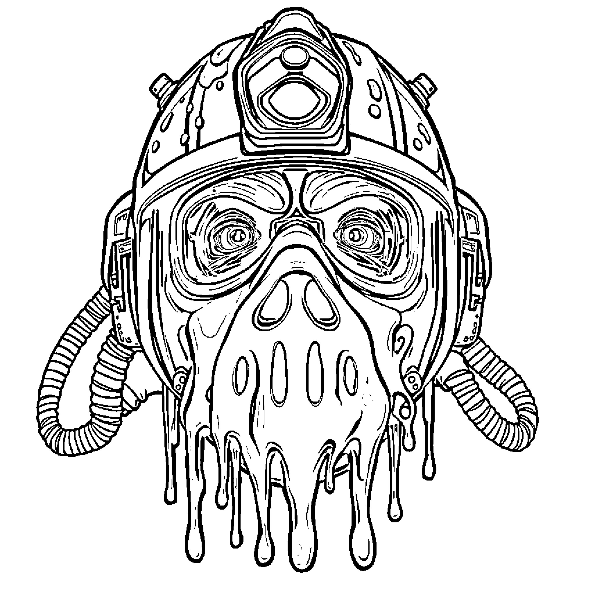 Firefighter Mask with Intricate Design Coloring Page (free black-and-white line drawing printable PDF for all, from beginners to advanced learners, including children, teens, adults, and seniors)