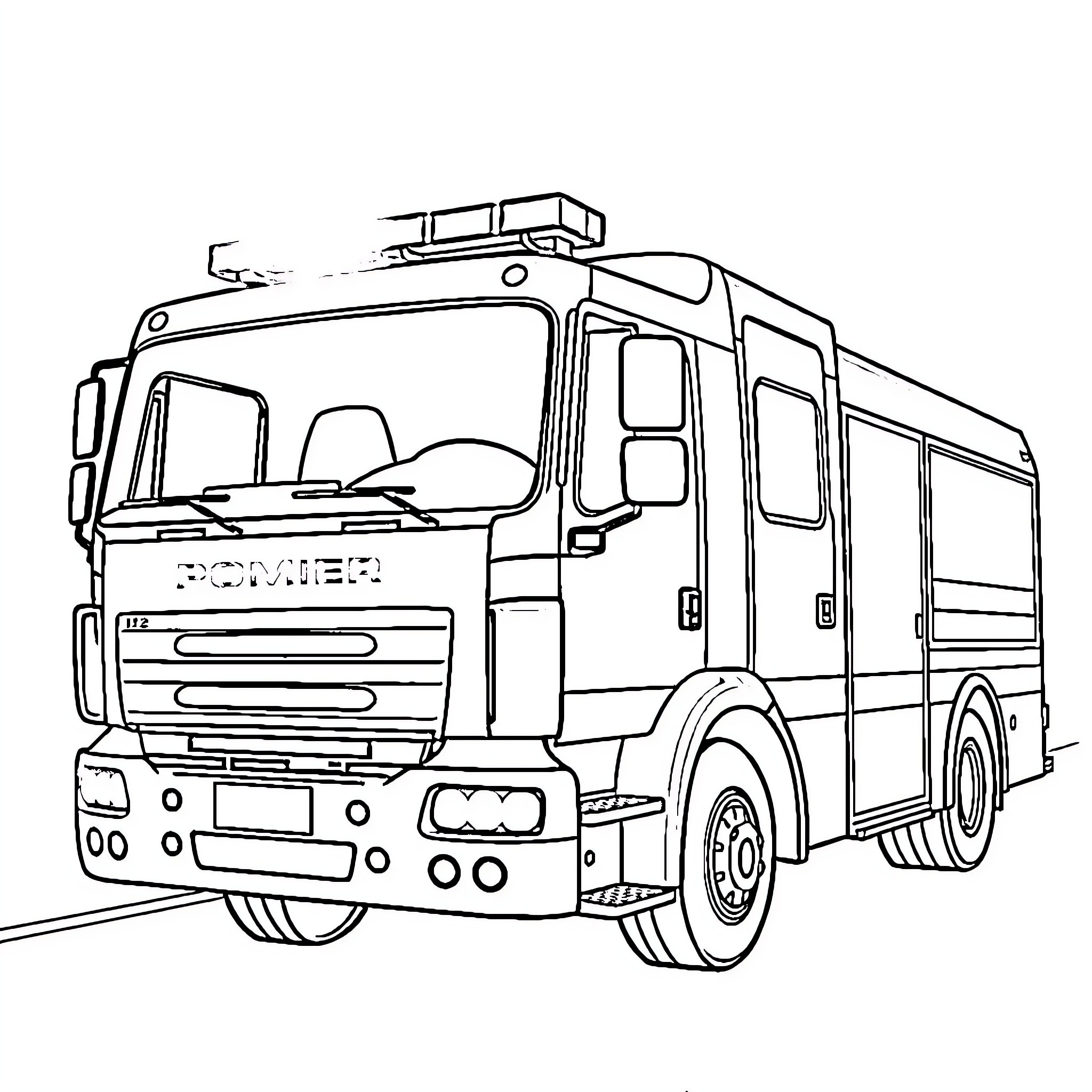Fire Truck responding to emergency situation Coloring Page (free black-and-white line drawing printable PDF for all, from beginners to advanced learners, including children, teens, adults, and seniors)