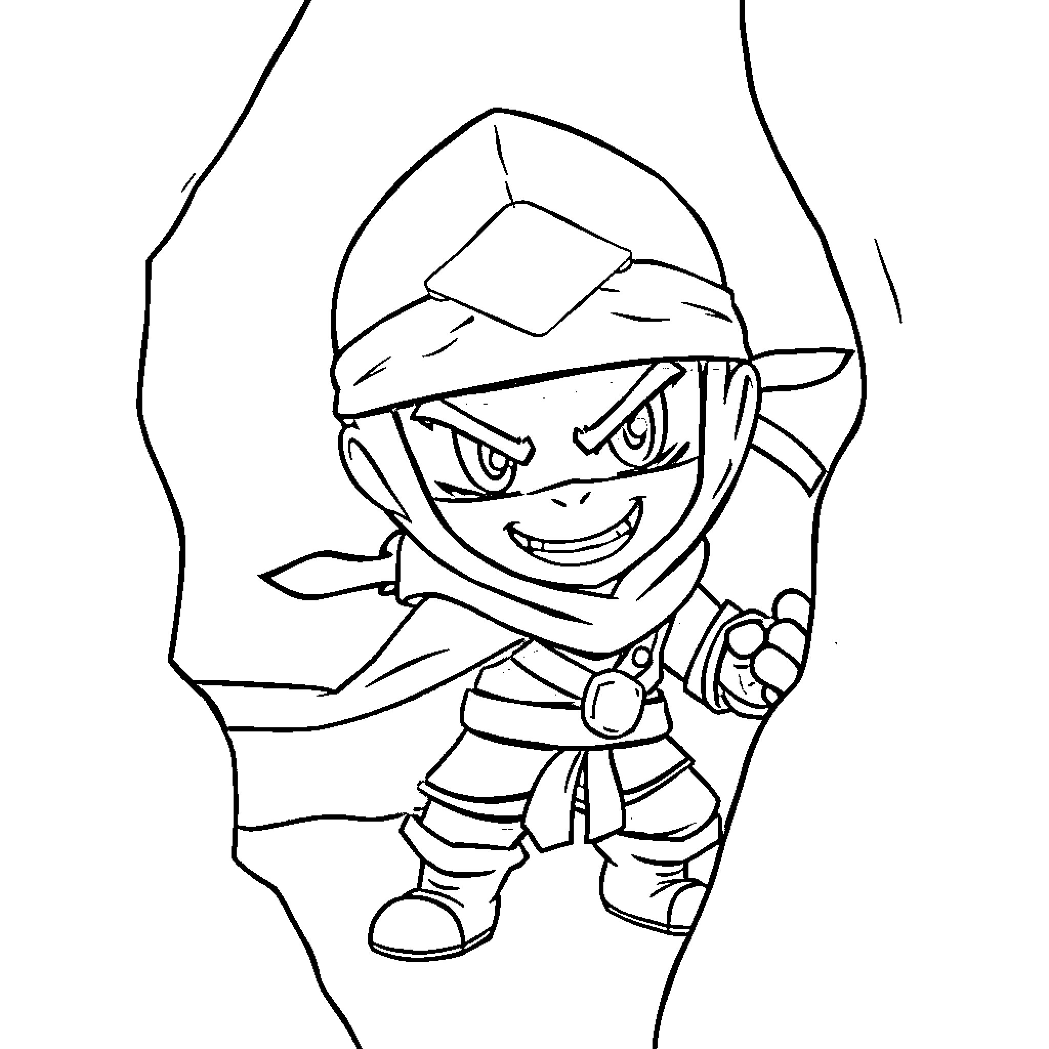 Leon the Adventurous Hero in Action Coloring Page (free black-and-white line drawing printable PDF for all, from beginners to advanced learners, including children, teens, adults, and seniors)