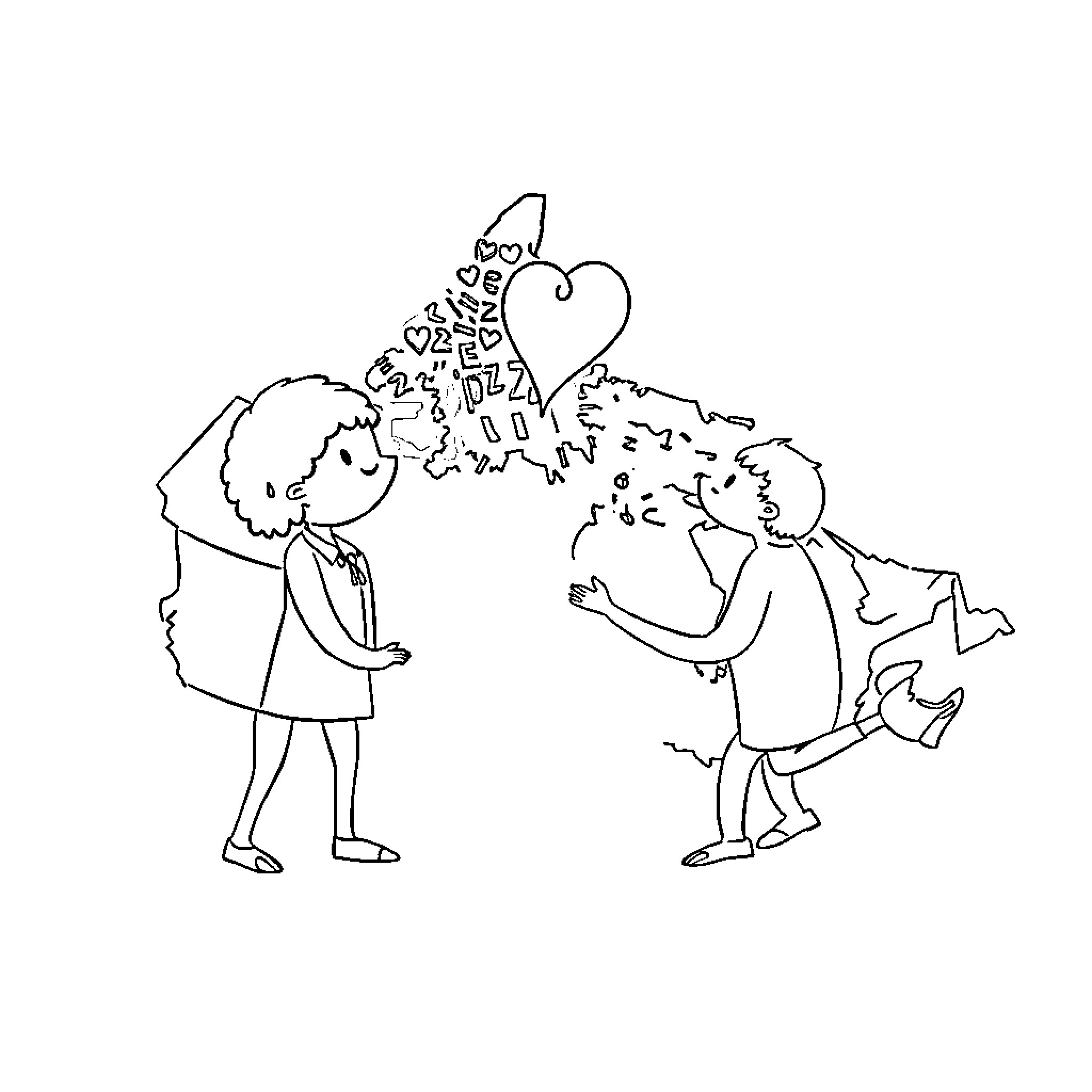 Province Two Children Sharing Ideas with World Coloring Page (free black-and-white line drawing printable PDF for all, from beginners to advanced learners, including children, teens, adults, and seniors)