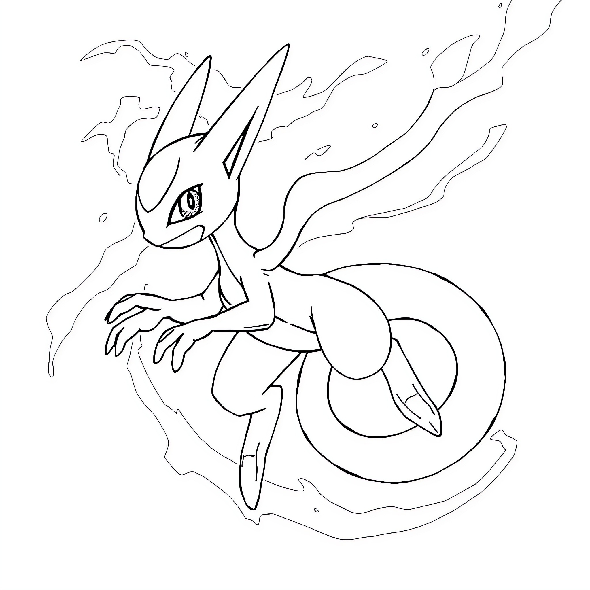 Mewtwo's Fierce Psychic Stance Coloring Page (free black-and-white line drawing printable PDF for all, from beginners to advanced learners, including children, teens, adults, and seniors)