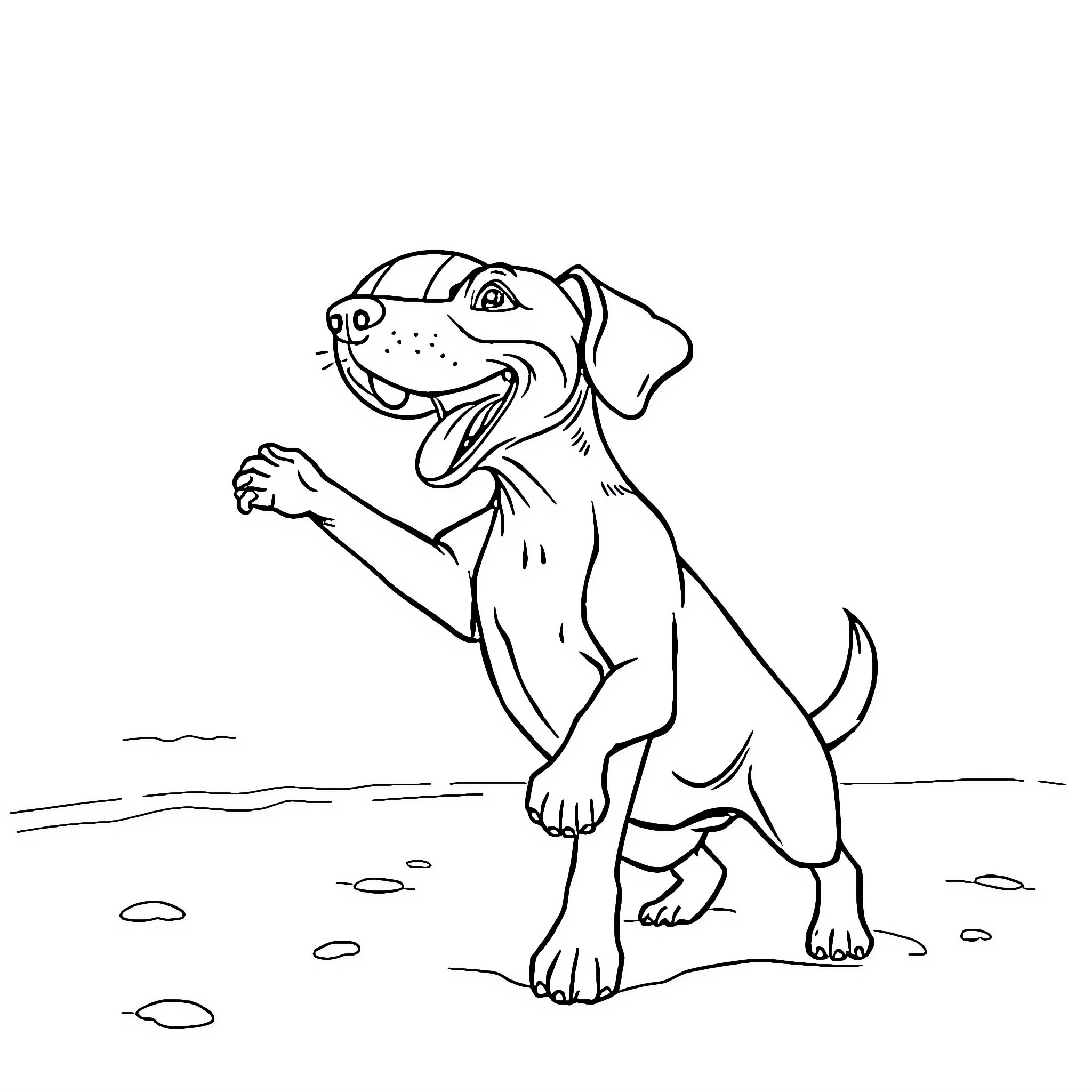 Weiner Dog happily playing on the beach Coloring Page (free black-and-white line drawing printable PDF for all, from beginners to advanced learners, including children, teens, adults, and seniors)