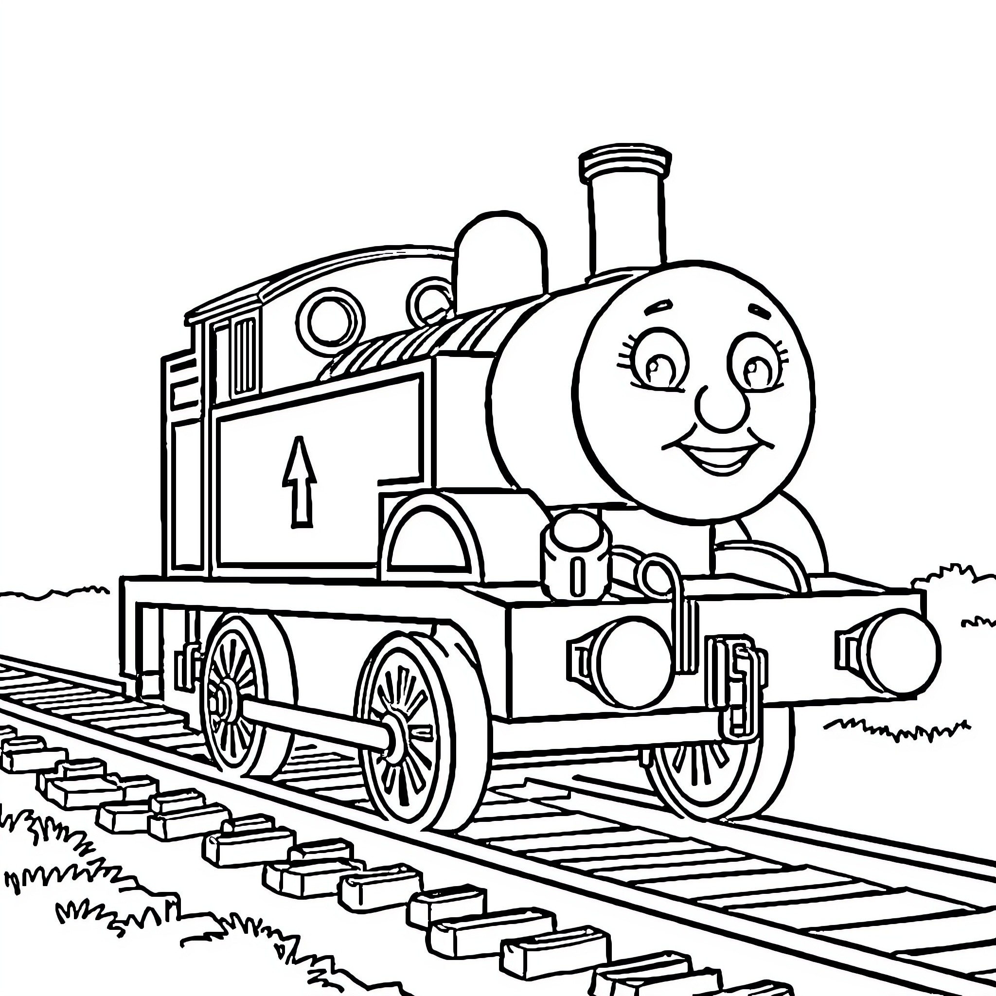Roblox Train on Tracks with Happy Expression Coloring Page (free black-and-white line drawing printable PDF for all, from beginners to advanced learners, including children, teens, adults, and seniors)