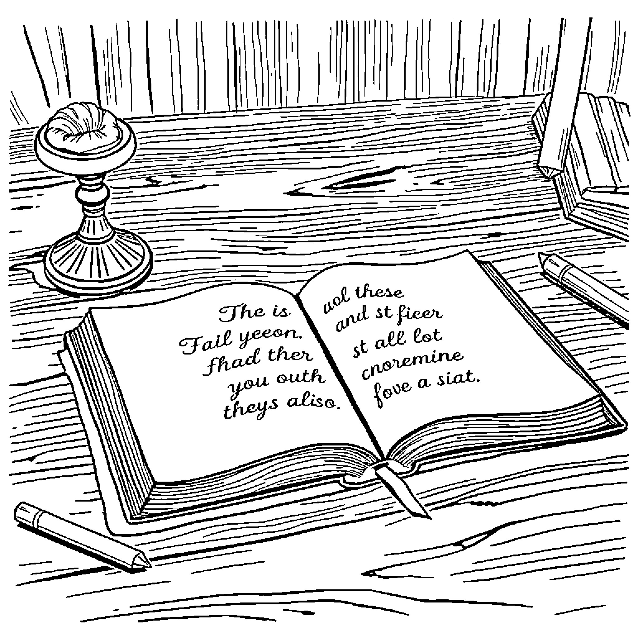 Bible Verse with Candle and Open Book Coloring Page (free black-and-white line drawing printable PDF for all, from beginners to advanced learners, including children, teens, adults, and seniors)