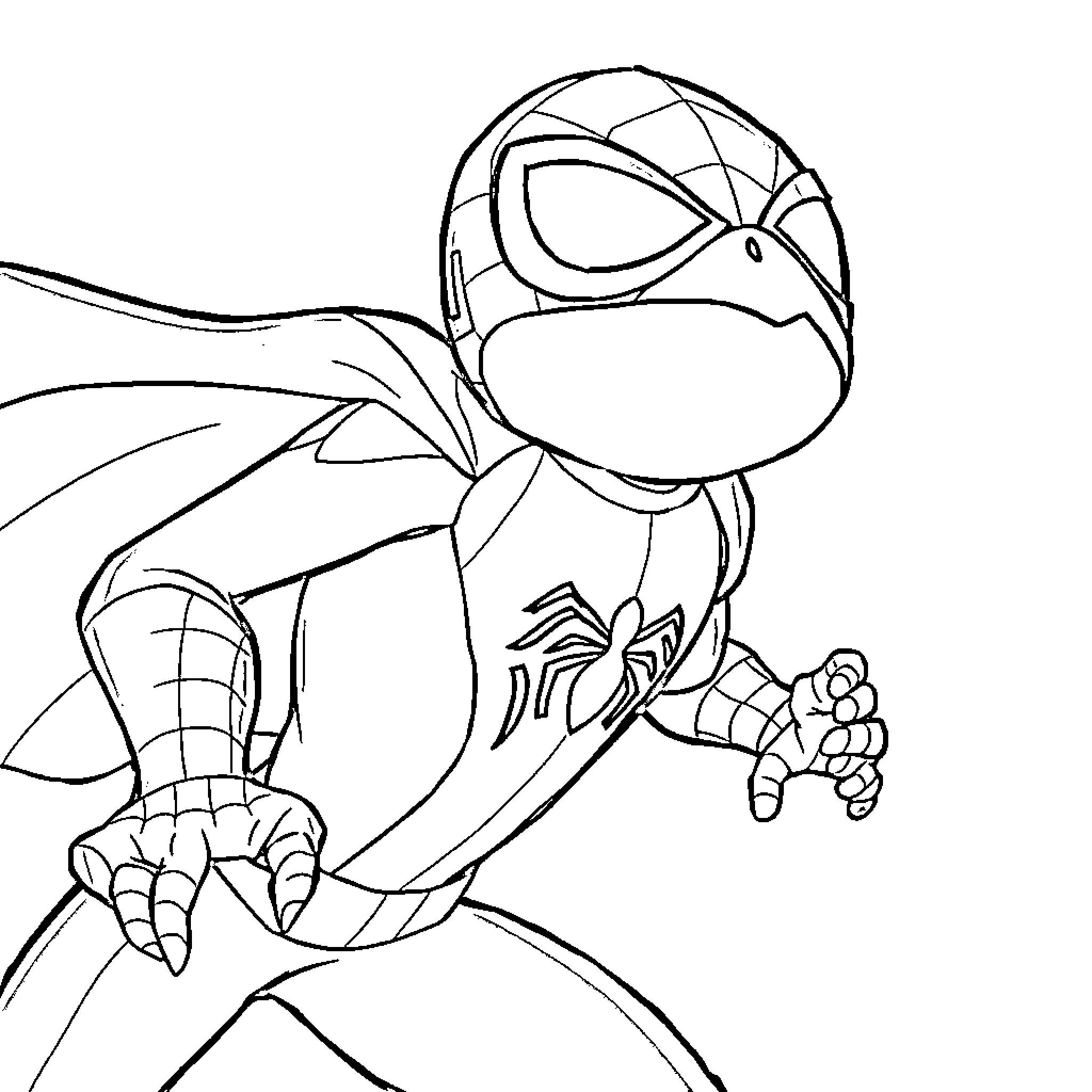 Chase of the web-slinging hero Coloring Page (free black-and-white line drawing printable PDF for all, from beginners to advanced learners, including children, teens, adults, and seniors)