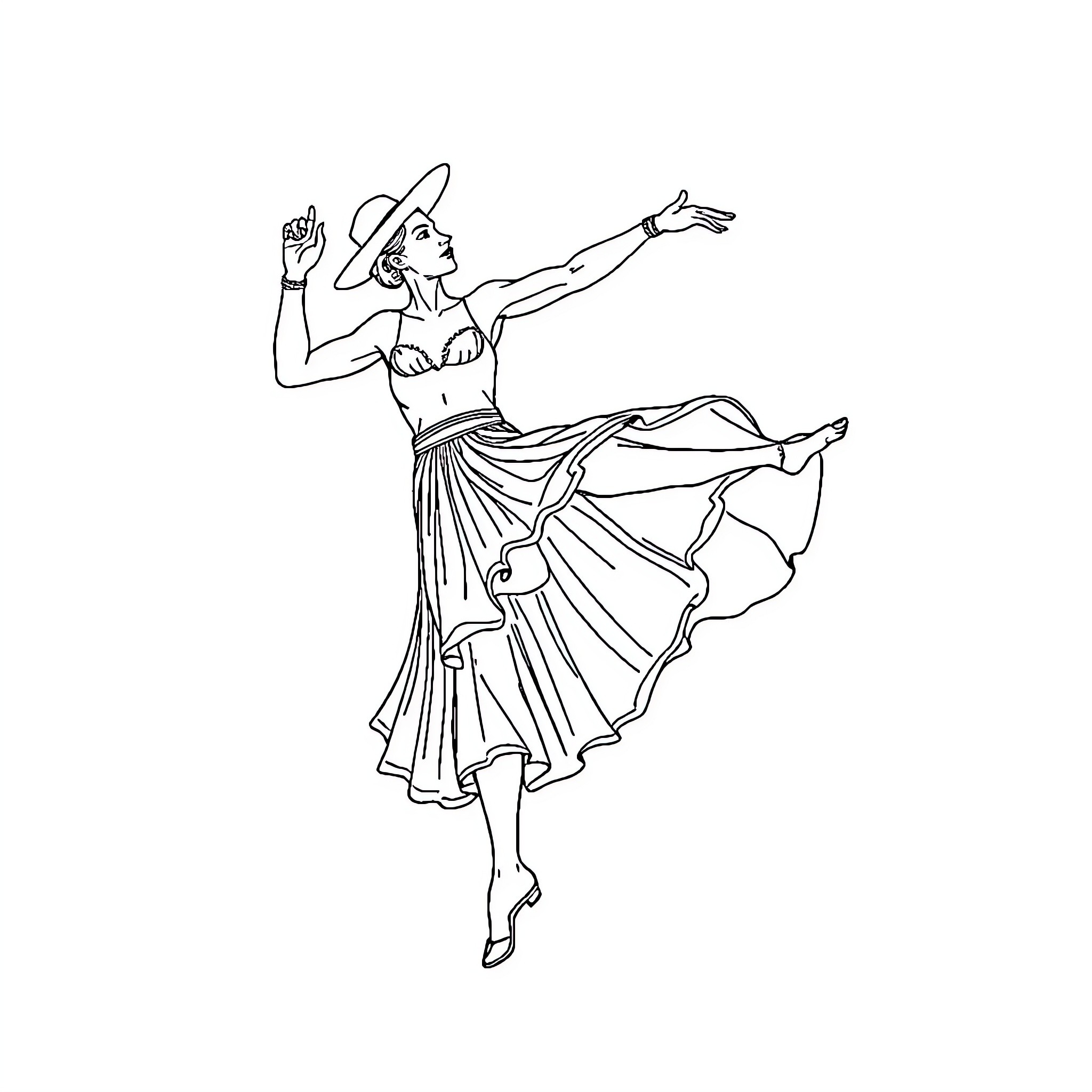 Capoeiriste performing dynamic dance moves Coloring Page (free black-and-white line drawing printable PDF for all, from beginners to advanced learners, including children, teens, adults, and seniors)