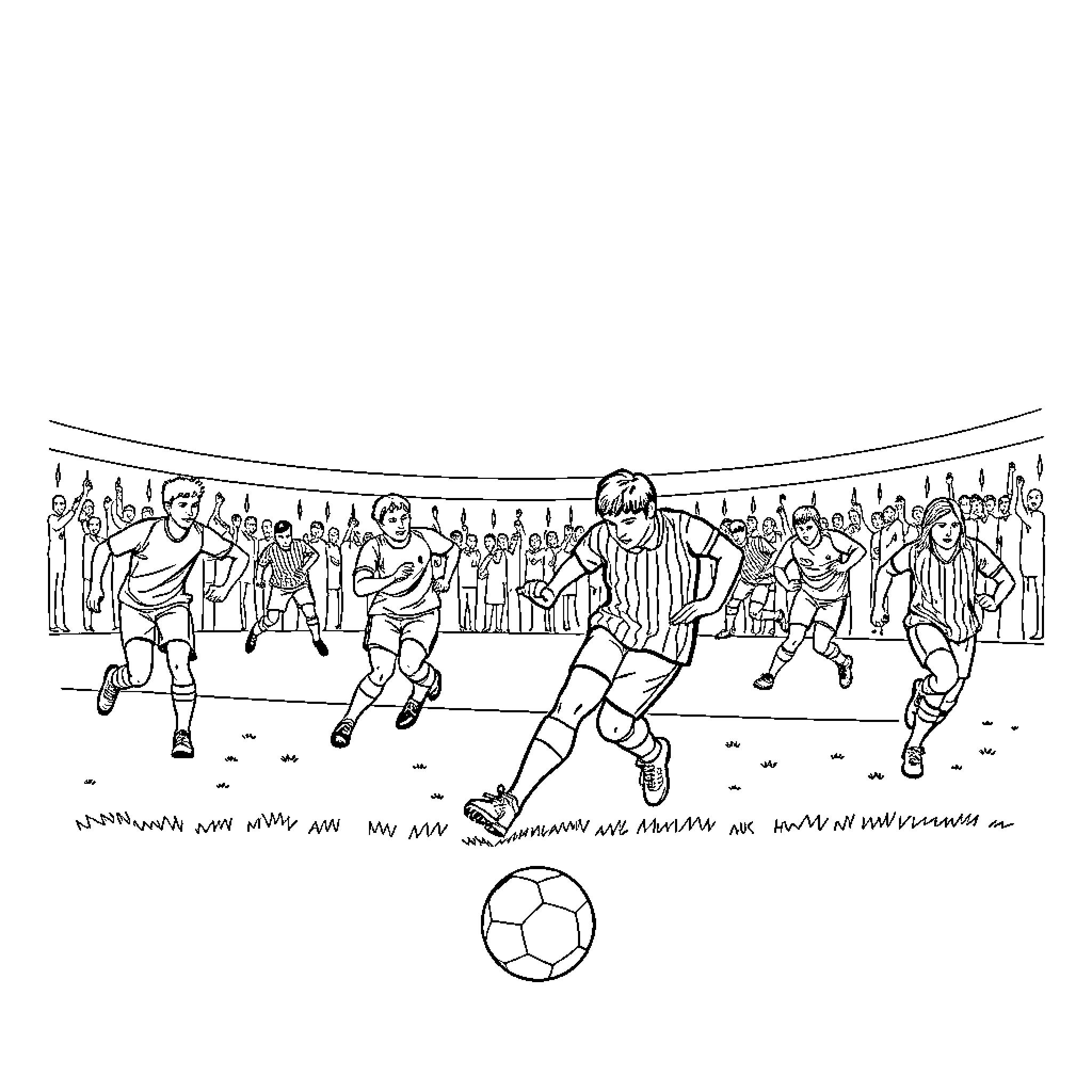 Football Card: Players in Action on the Field Coloring Page (free black-and-white line drawing printable PDF for all, from beginners to advanced learners, including children, teens, adults, and seniors)