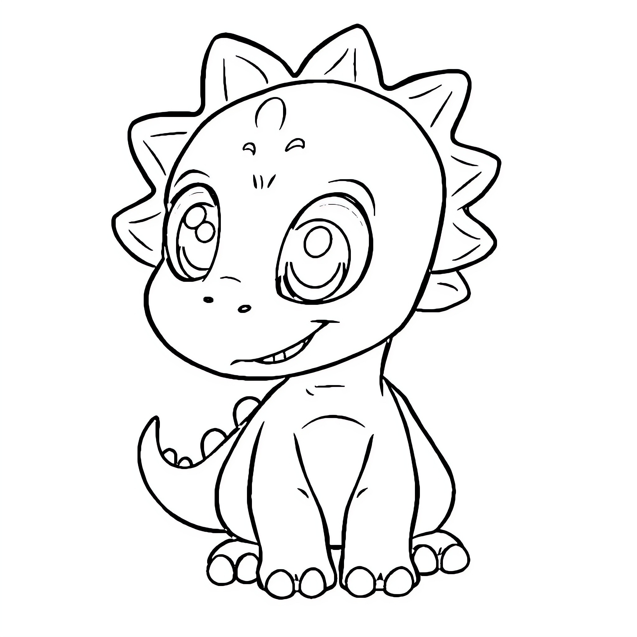 Dinosaur smiling and sitting happily Coloring Page (free black-and-white line drawing printable PDF for all, from beginners to advanced learners, including children, teens, adults, and seniors)
