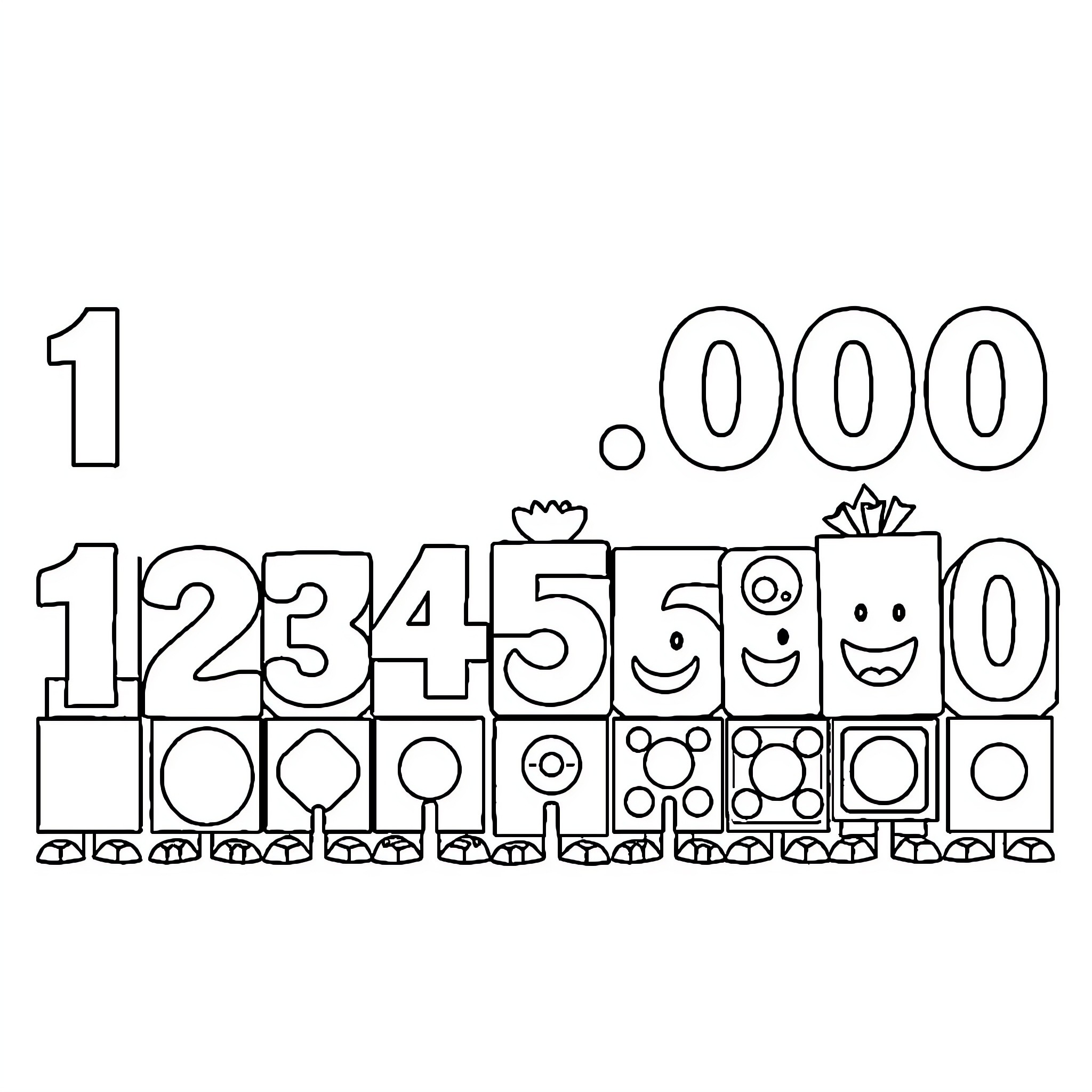 Numberblocks exploring numeric expressions Coloring Page (free black-and-white line drawing printable PDF for all, from beginners to advanced learners, including children, teens, adults, and seniors)