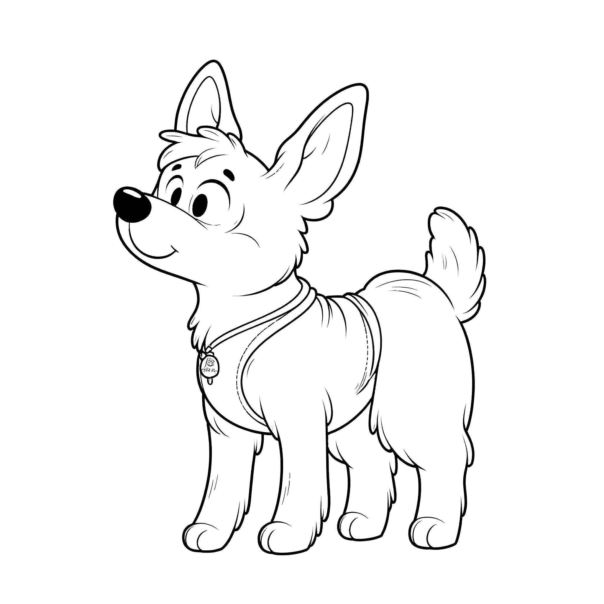 Bluey the Energetic Puppy in Playful Pose Coloring Page (free black-and-white line drawing printable PDF for all, from beginners to advanced learners, including children, teens, adults, and seniors)