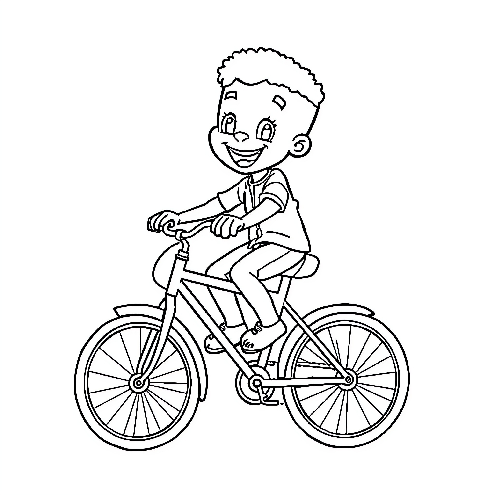 Tchoupi enjoying a bicycle ride Coloring Page (free black-and-white line drawing printable PDF for all, from beginners to advanced learners, including children, teens, adults, and seniors)