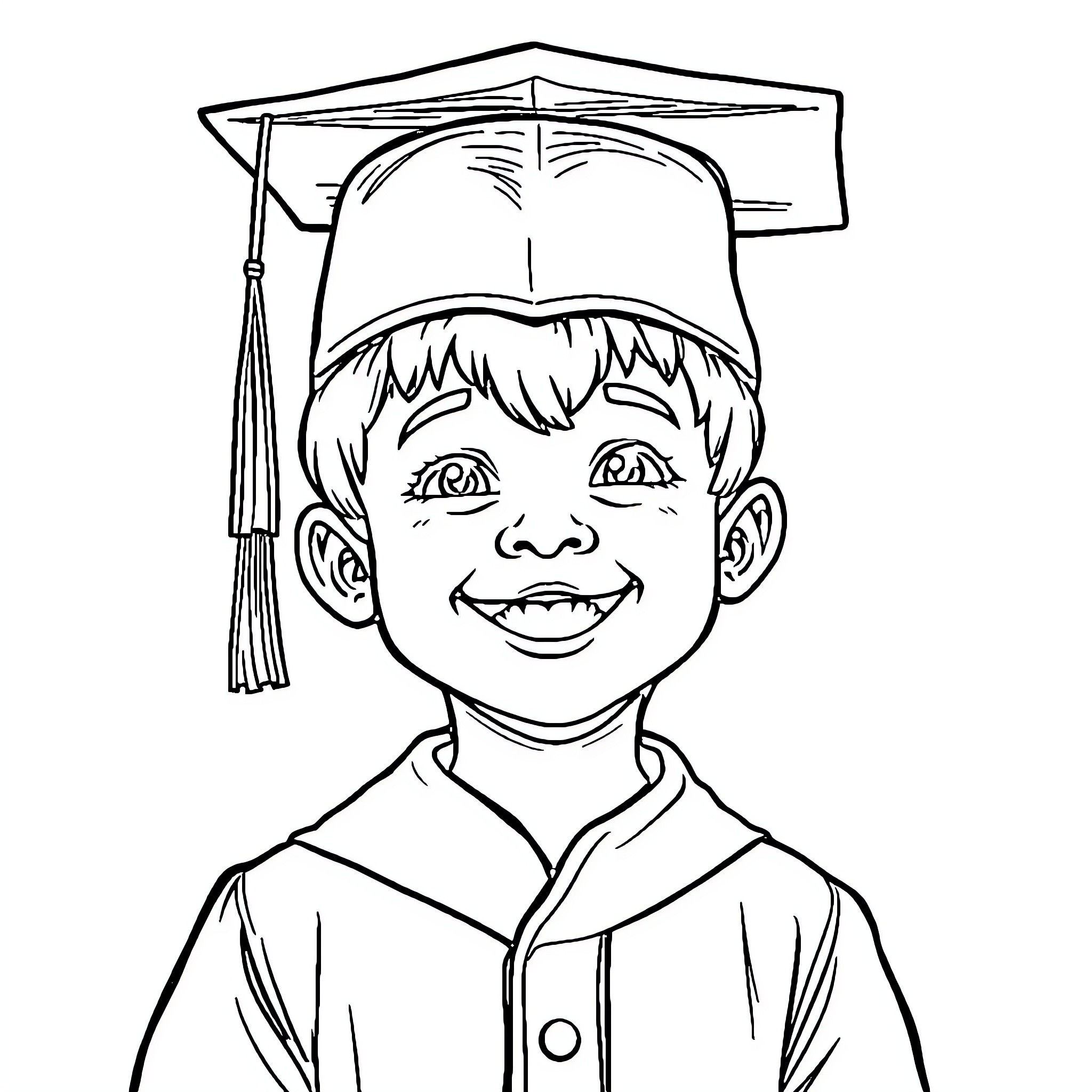 Child Graduating with Proud Expression Coloring Page (free black-and-white line drawing printable PDF for all, from beginners to advanced learners, including children, teens, adults, and seniors)