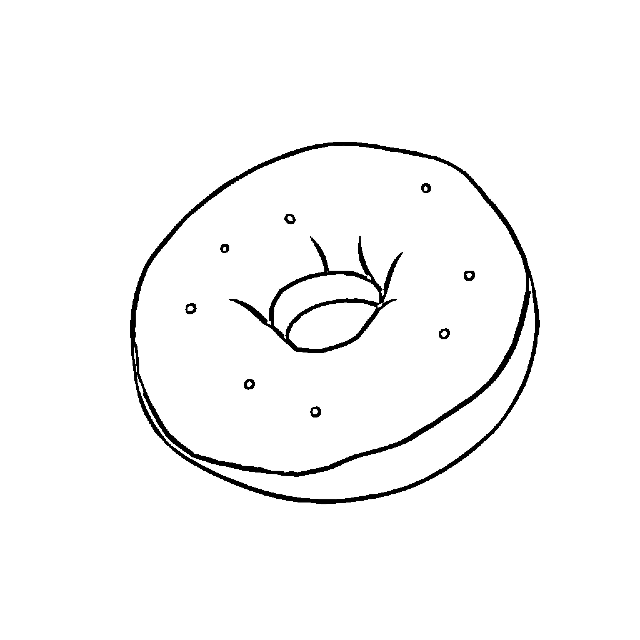 Donut with playful design Coloring Page (free black-and-white line drawing printable PDF for all, from beginners to advanced learners, including children, teens, adults, and seniors)