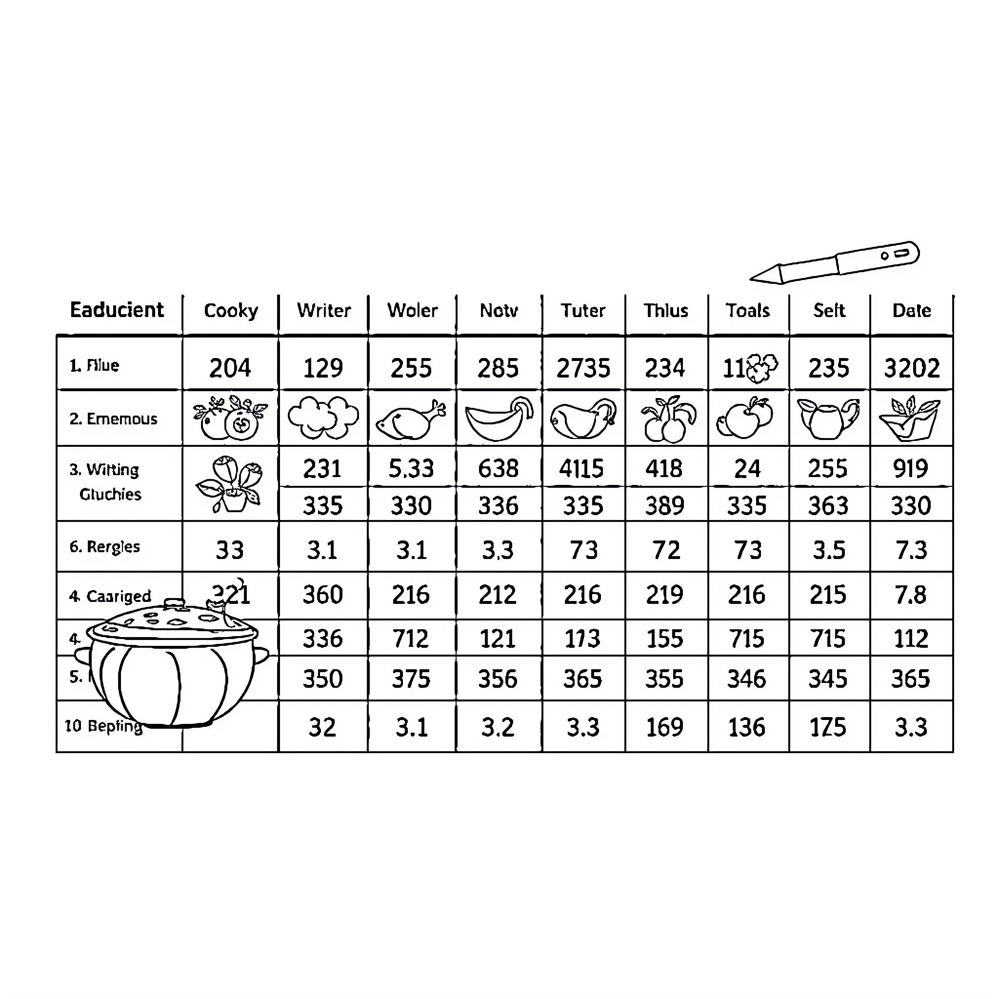 Cooking Equivalent Depicting Culinary Measurements and Conversions Coloring Page (free black-and-white line drawing printable PDF for all, from beginners to advanced learners, including children, teens, adults, and seniors)
