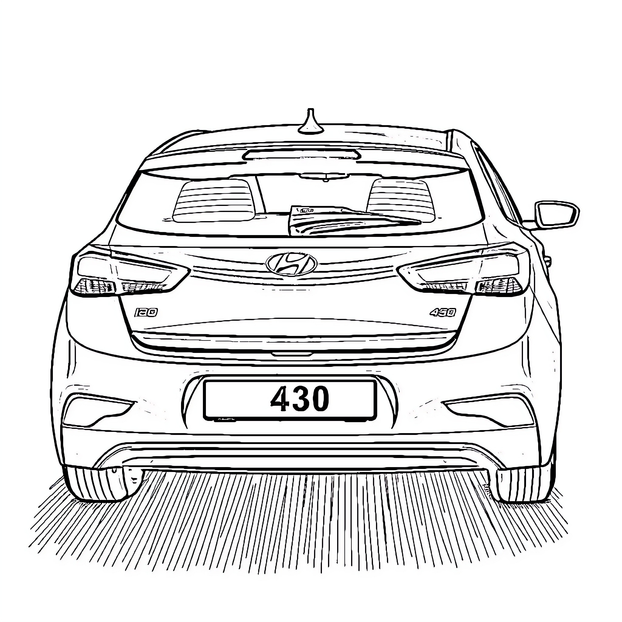 Car with distinctive rear view and license plate Coloring Page (free black-and-white line drawing printable PDF for all, from beginners to advanced learners, including children, teens, adults, and seniors)
