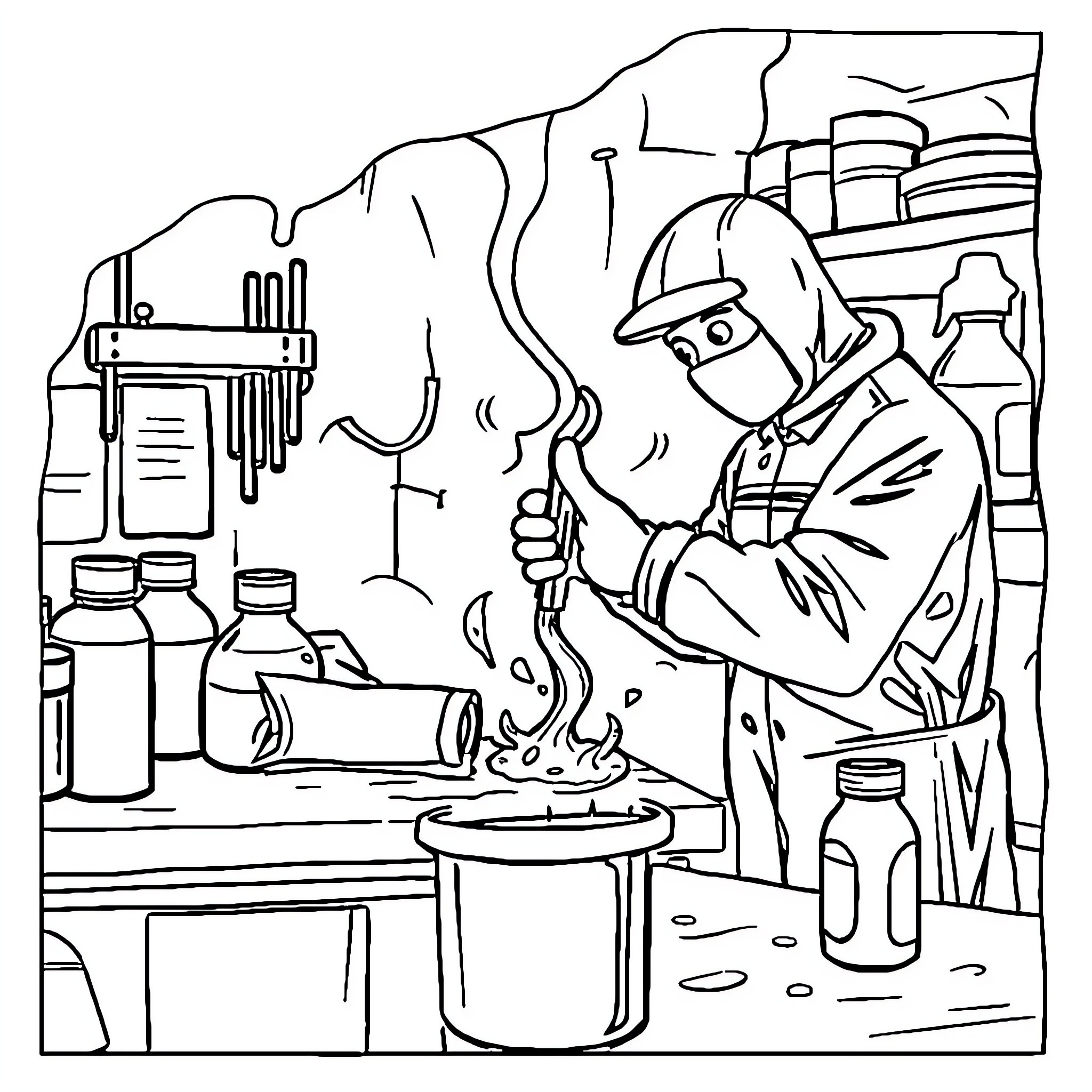 Safety protocols for hazardous chemical handling Coloring Page (free black-and-white line drawing printable PDF for all, from beginners to advanced learners, including children, teens, adults, and seniors)