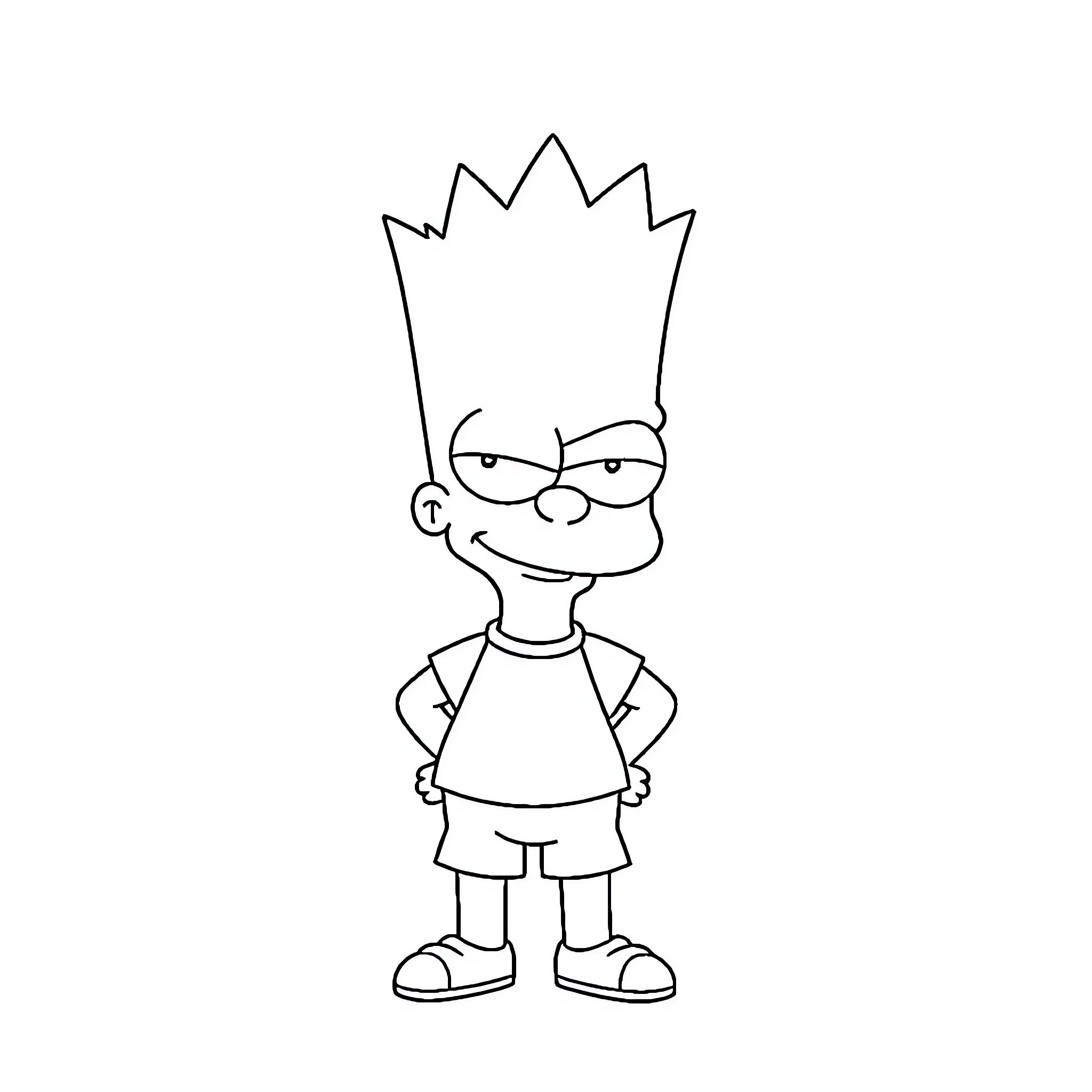 Bart Simpson in a mischievous mood Coloring Page (free black-and-white line drawing printable PDF for all, from beginners to advanced learners, including children, teens, adults, and seniors)
