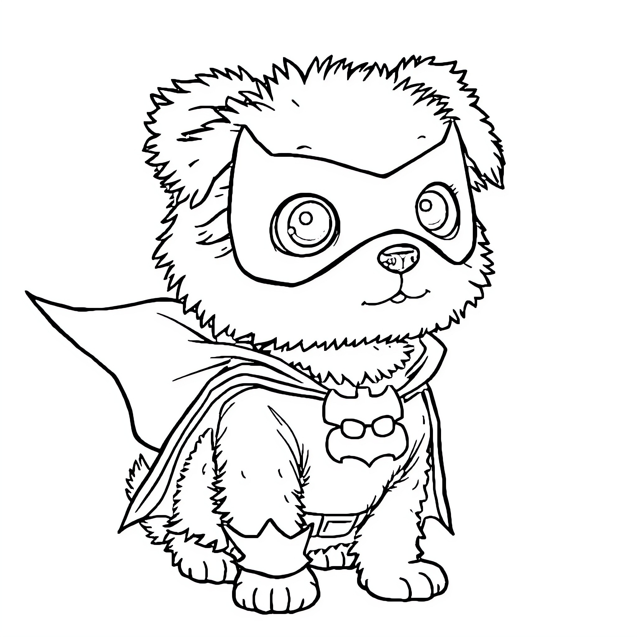 Dog in a Superhero Costume Coloring Page (free black-and-white line drawing printable PDF for all, from beginners to advanced learners, including children, teens, adults, and seniors)