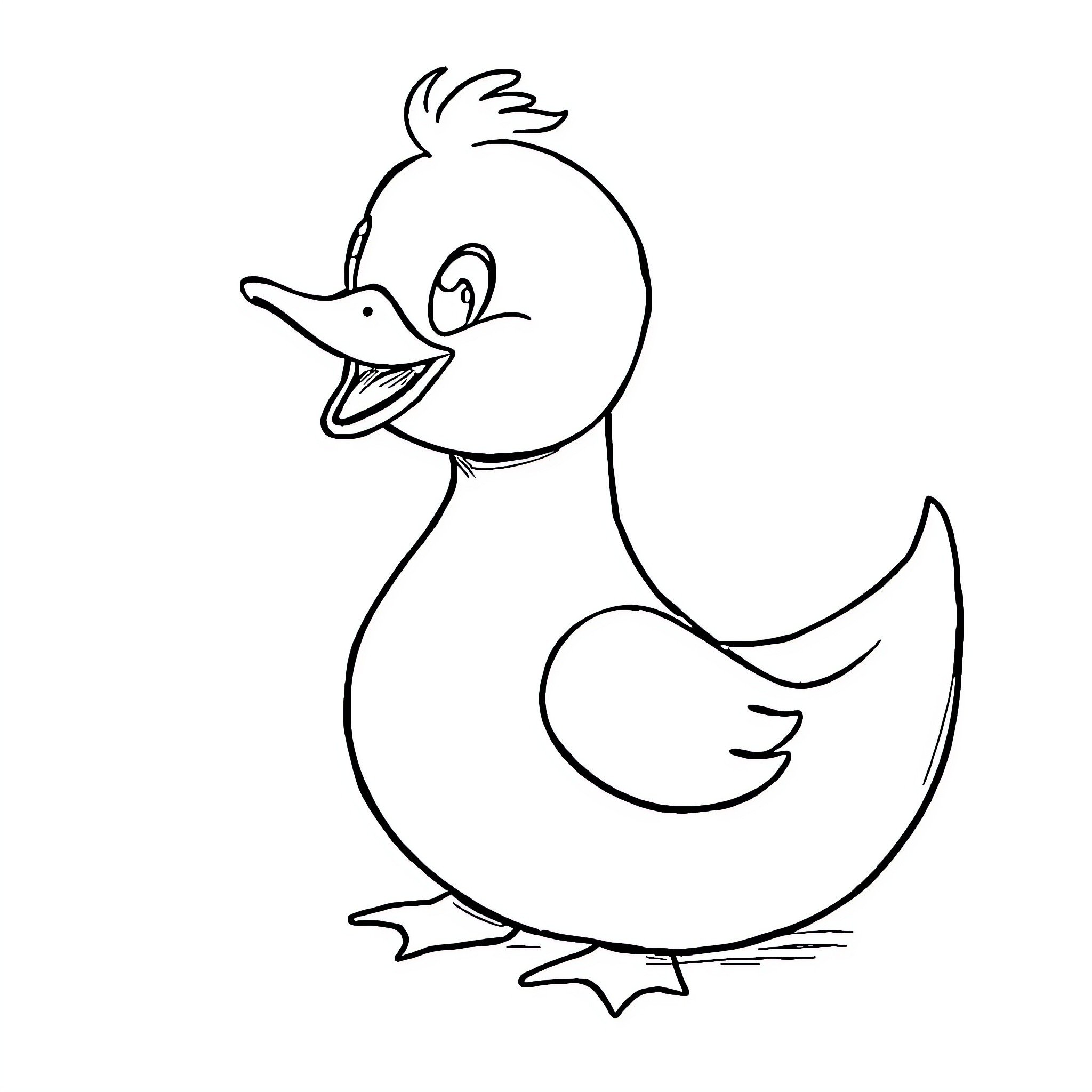 Duck playfully waddling in the image Coloring Page (free black-and-white line drawing printable PDF for all, from beginners to advanced learners, including children, teens, adults, and seniors)