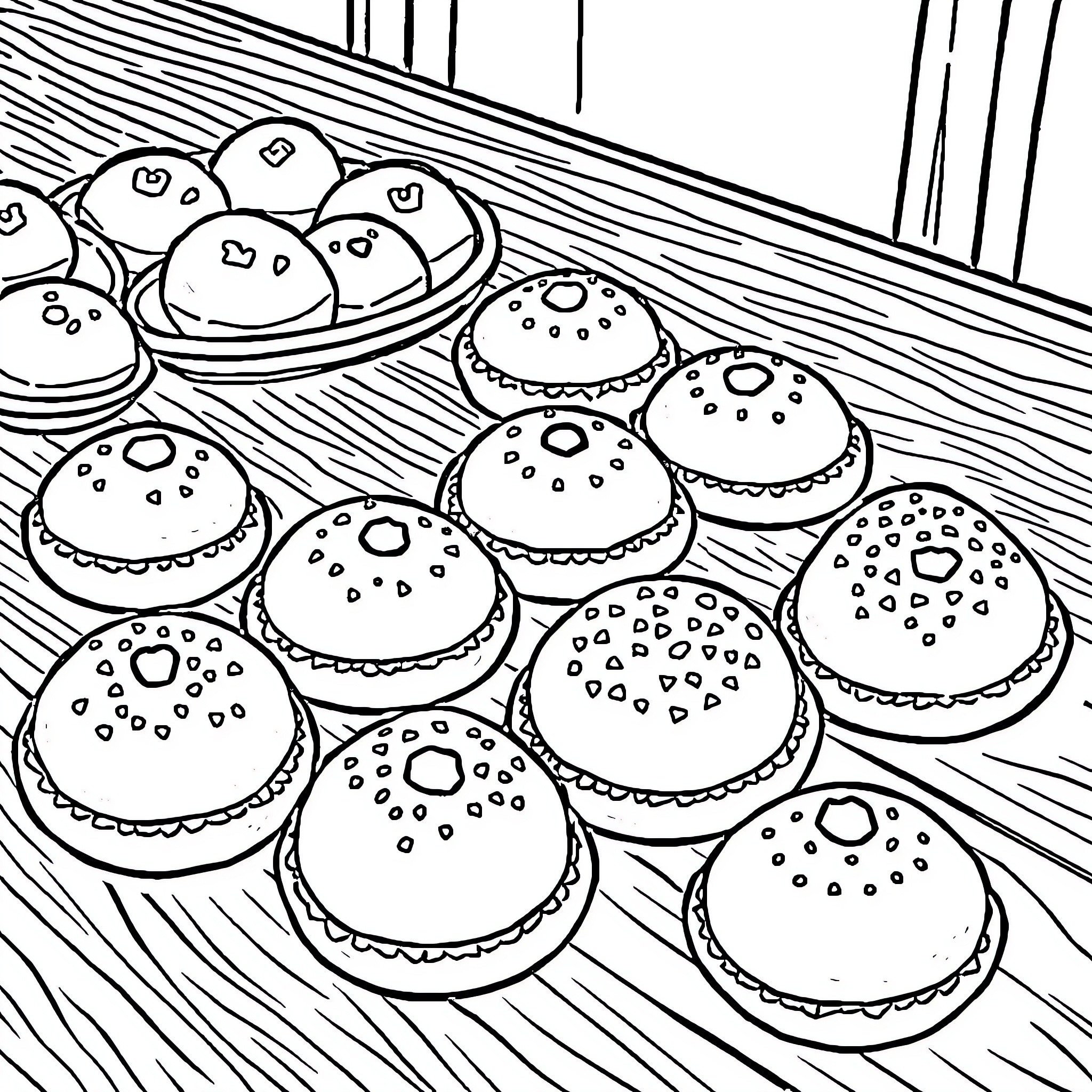 Colombiarito's Delightful Pastry Spread Coloring Page (free black-and-white line drawing printable PDF for all, from beginners to advanced learners, including children, teens, adults, and seniors)
