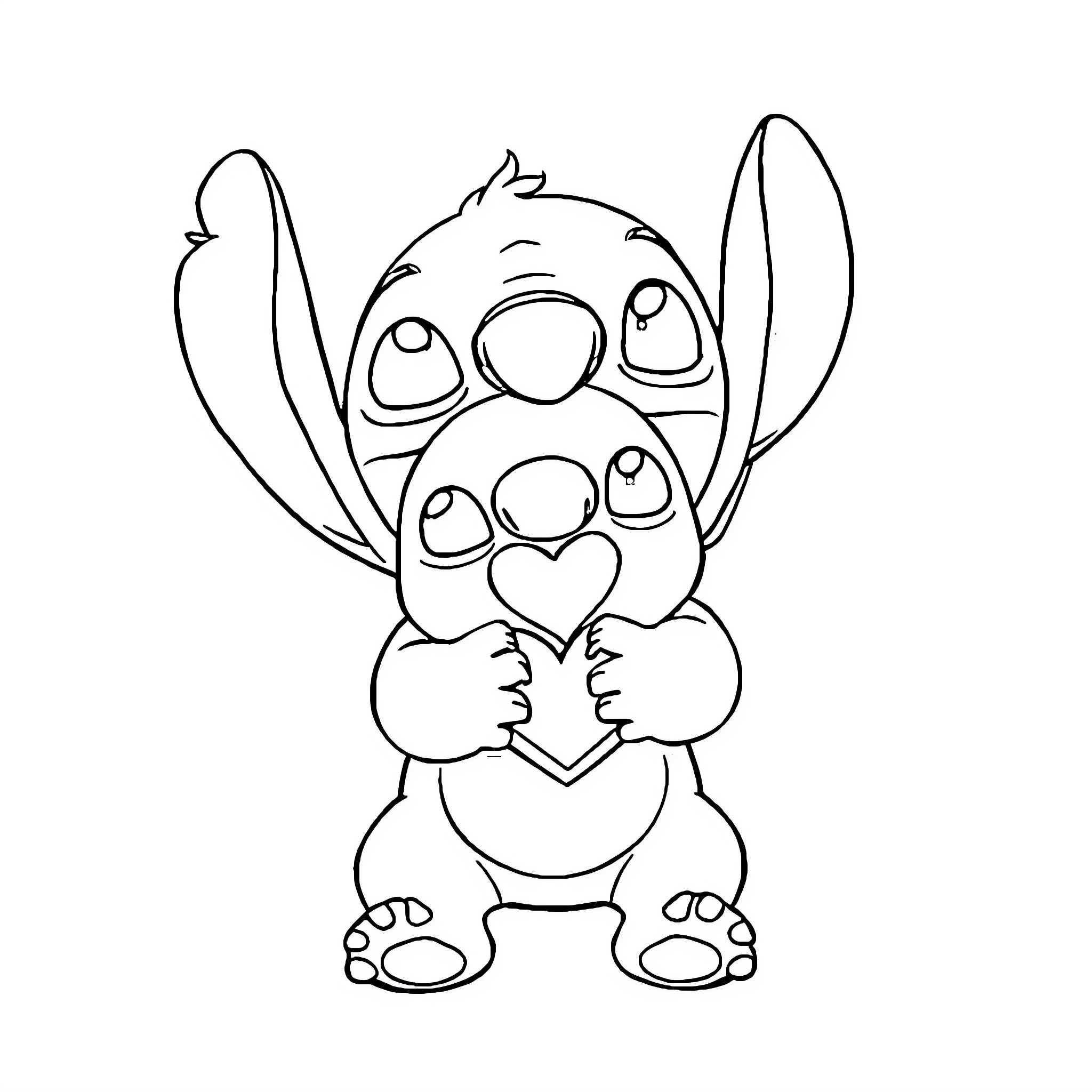 Labubu Holding a Heart-Shaped Object Coloring Page (free black-and-white line drawing printable PDF for all, from beginners to advanced learners, including children, teens, adults, and seniors)