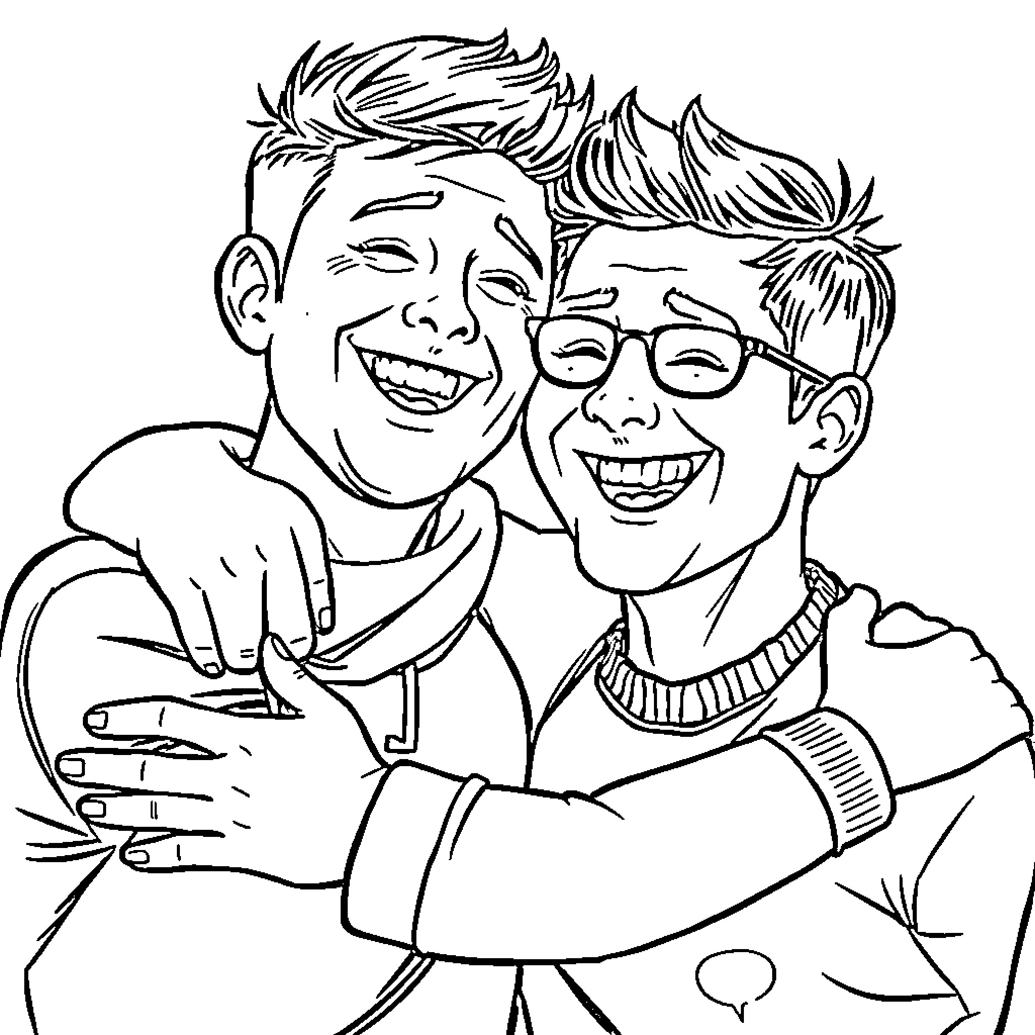 Dan Howell embracing another person with a cheerful expression Coloring Page (free black-and-white line drawing printable PDF for all, from beginners to advanced learners, including children, teens, adults, and seniors)