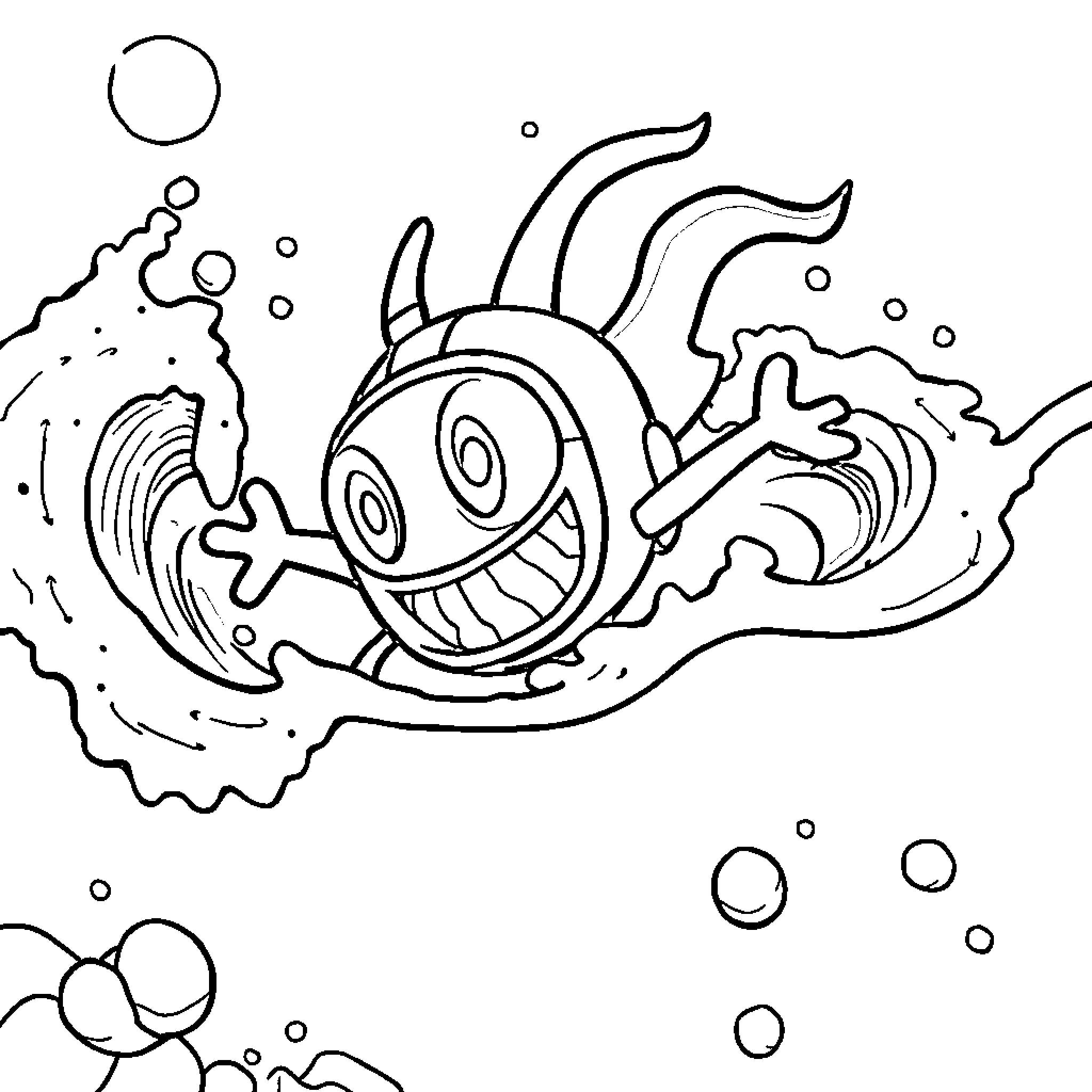 Invader Zim's Quirky Underwater Adventure Coloring Page (free black-and-white line drawing printable PDF for all, from beginners to advanced learners, including children, teens, adults, and seniors)