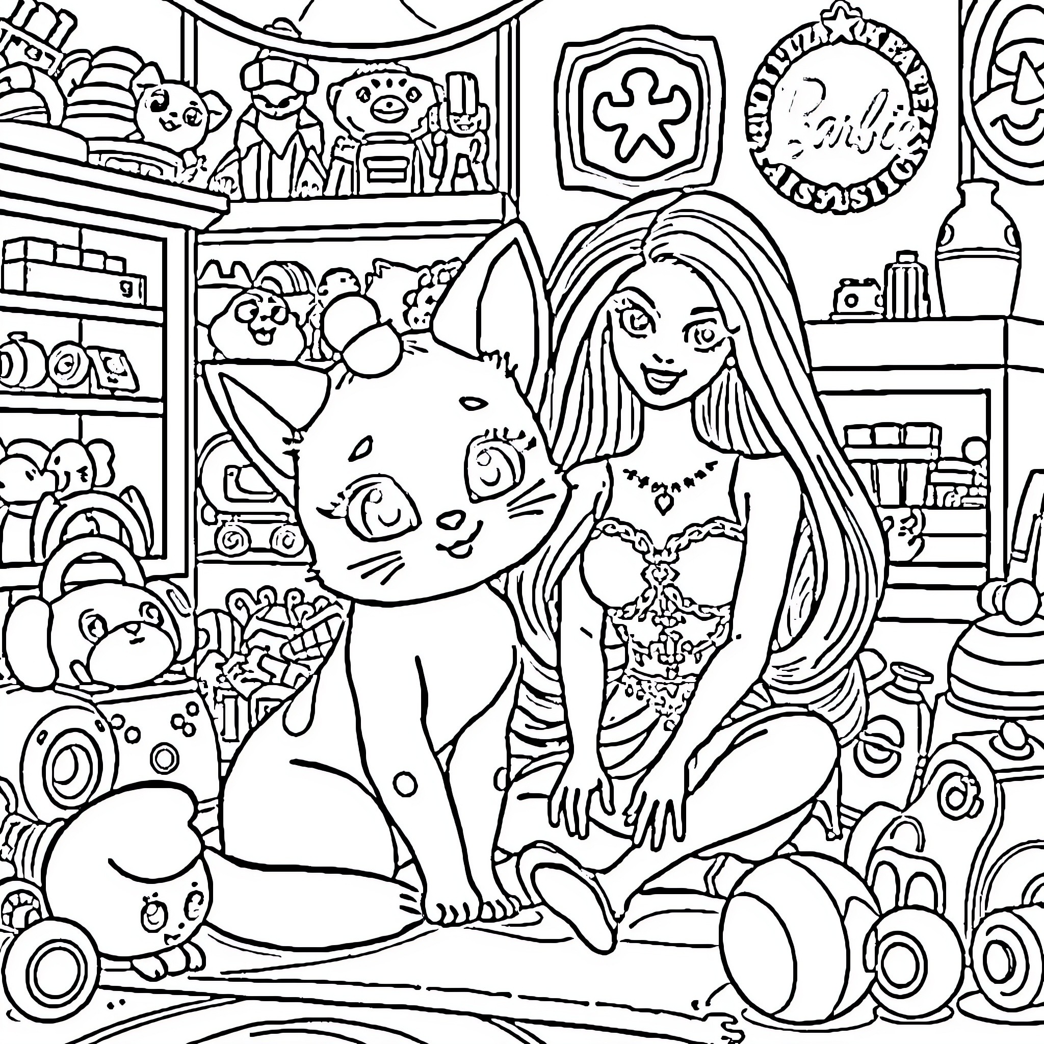 Gabychat's Whimsical Playroom Adventure Coloring Page (free black-and-white line drawing printable PDF for all, from beginners to advanced learners, including children, teens, adults, and seniors)