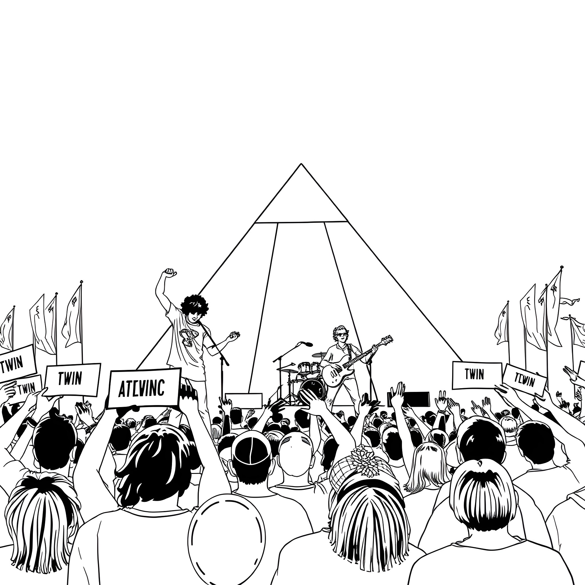 Twin Atlantic performing on stage at a music festival Coloring Page (free black-and-white line drawing printable PDF for all, from beginners to advanced learners, including children, teens, adults, and seniors)
