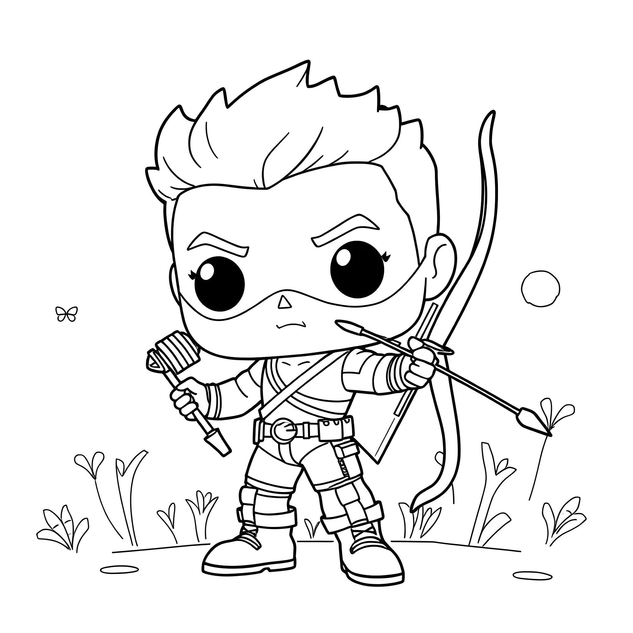 Hawkeye's Archery Precision in the Wilderness Coloring Page (free black-and-white line drawing printable PDF for all, from beginners to advanced learners, including children, teens, adults, and seniors)