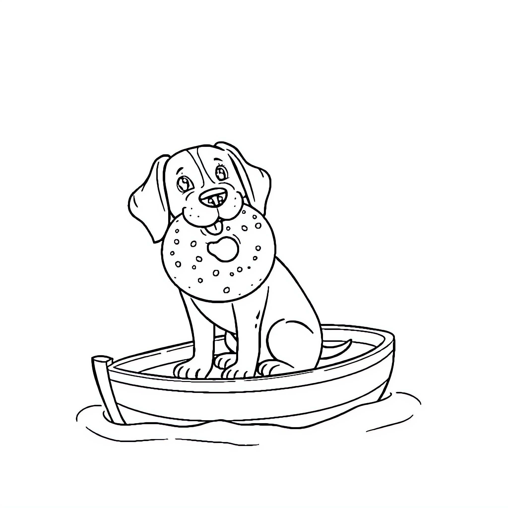 Beagle puppy in a boat Coloring Page (free black-and-white line drawing printable PDF for all, from beginners to advanced learners, including children, teens, adults, and seniors)