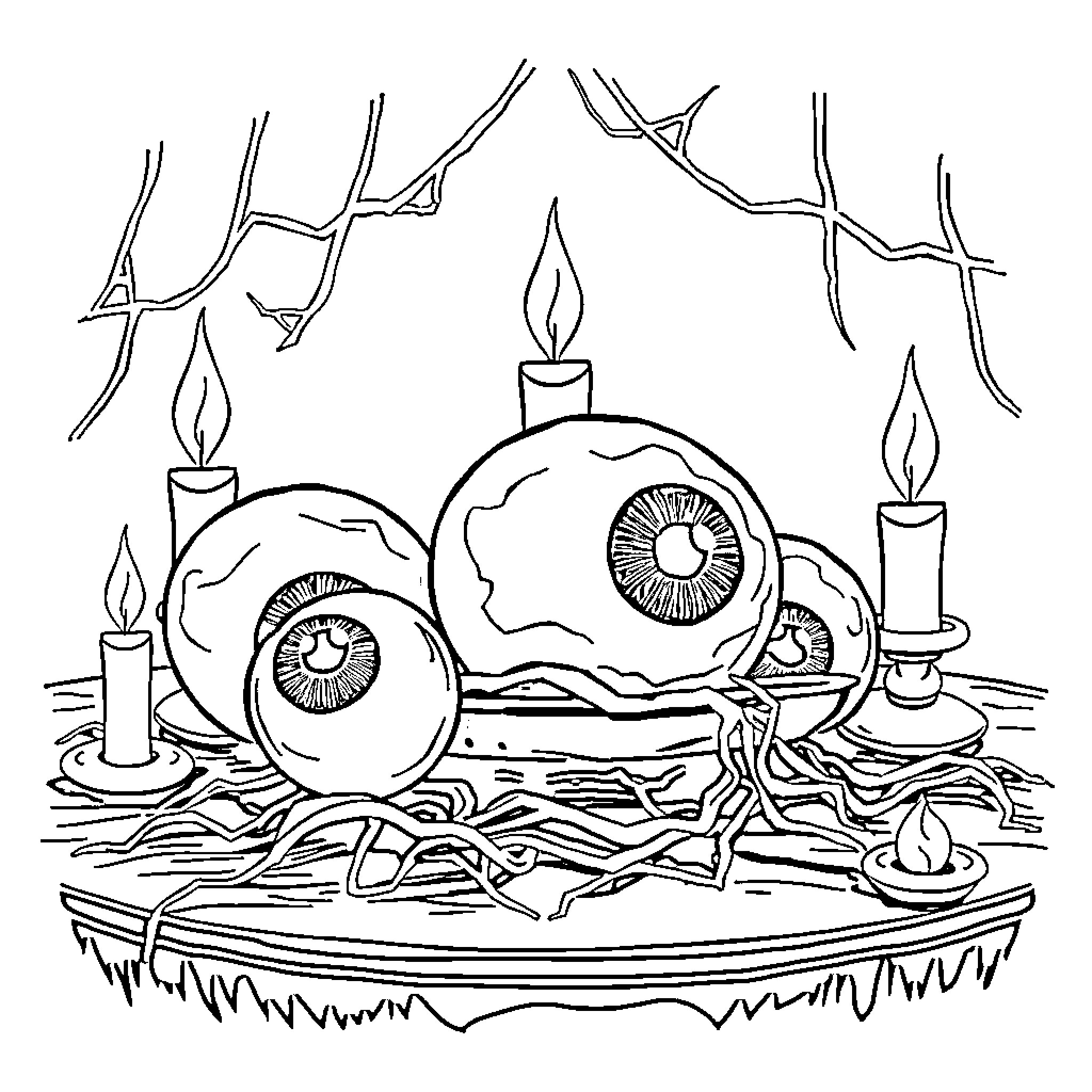 Eye-Catching Haunting Imagery in Monochrome Coloring Page (free black-and-white line drawing printable PDF for all, from beginners to advanced learners, including children, teens, adults, and seniors)