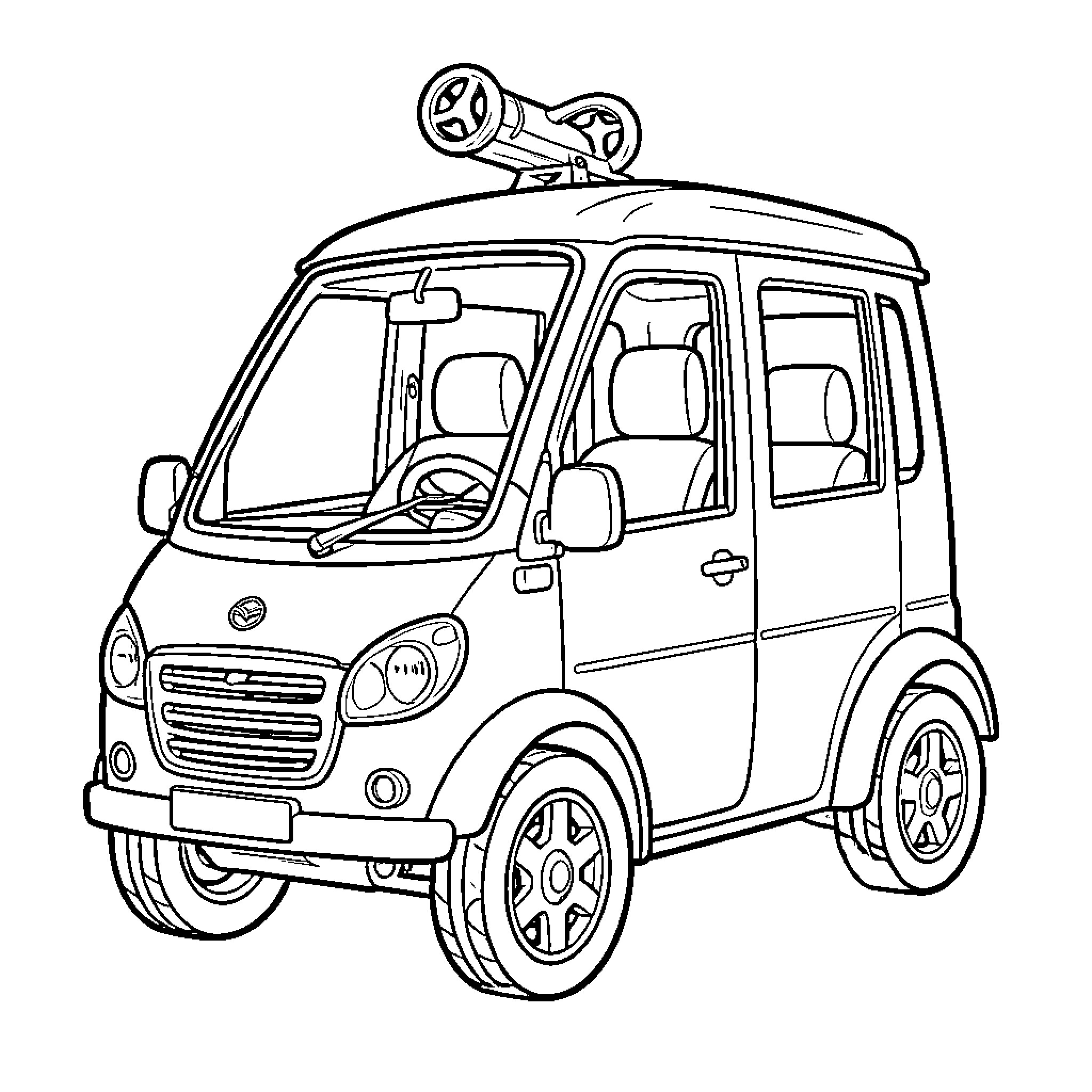 Four Wheeler with Roof Rack and Antenna Coloring Page (free black-and-white line drawing printable PDF for all, from beginners to advanced learners, including children, teens, adults, and seniors)