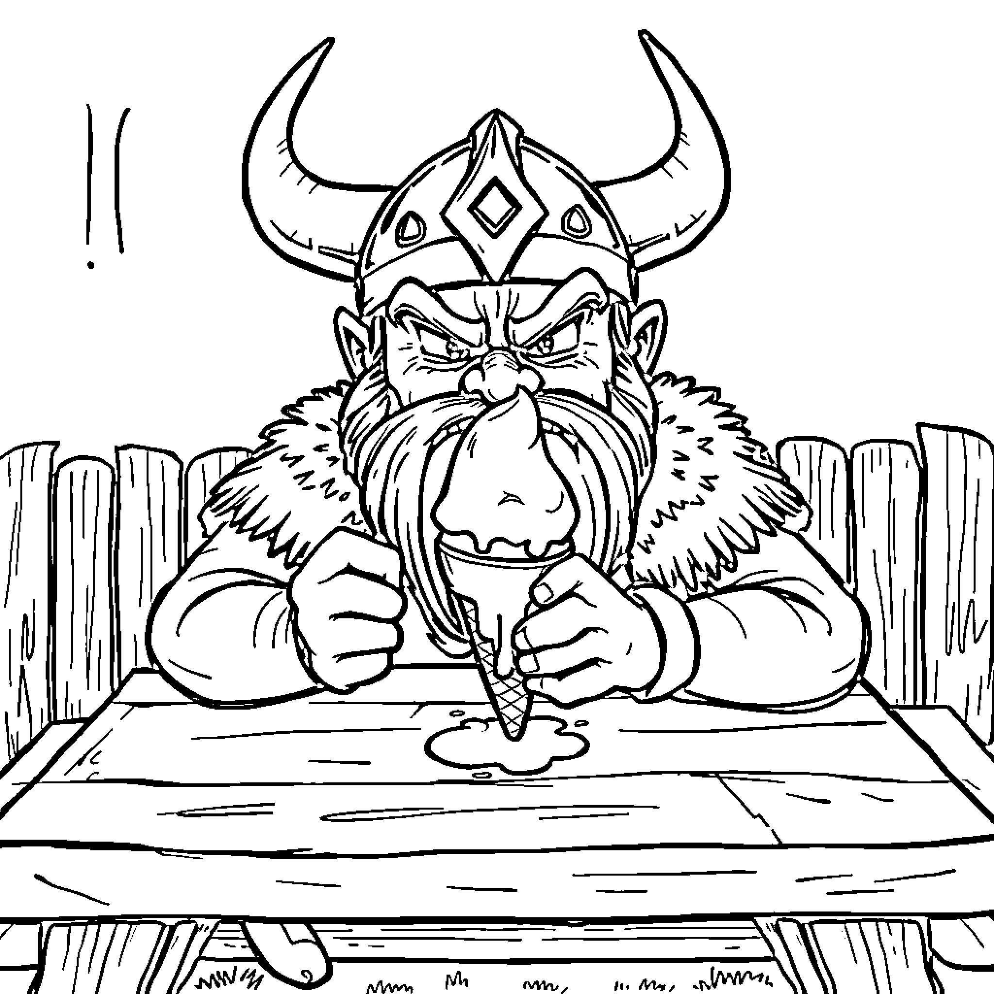 Viking warrior feasting at a long table Coloring Page (free black-and-white line drawing printable PDF for all, from beginners to advanced learners, including children, teens, adults, and seniors)