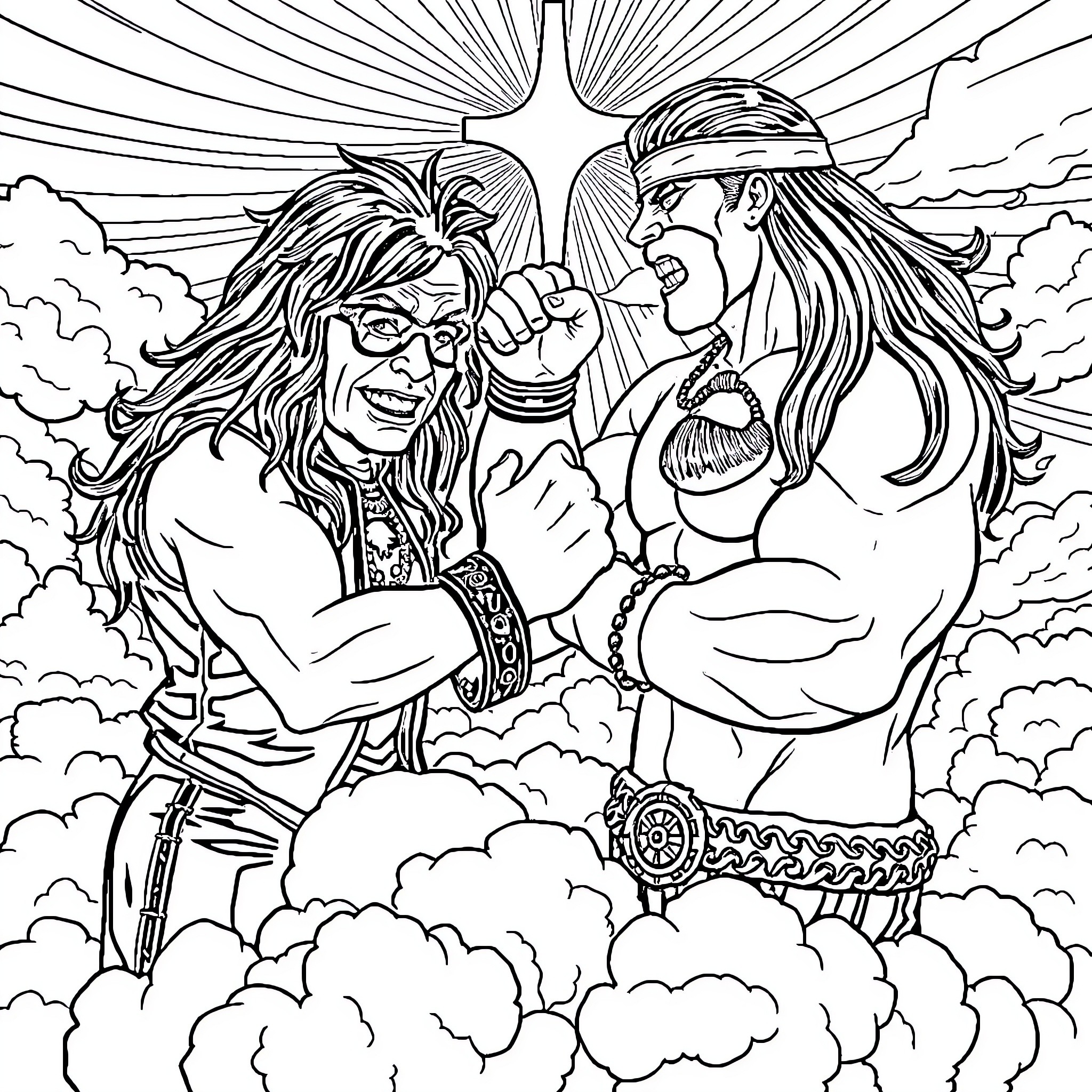 Ozzy Osbourne's Fierce Rock Star Showdown Coloring Page (free black-and-white line drawing printable PDF for all, from beginners to advanced learners, including children, teens, adults, and seniors)