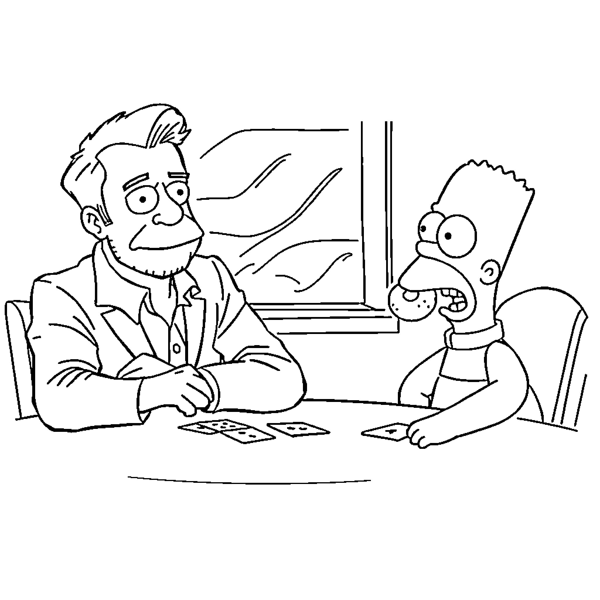 Russel Crown's discussion with a child Coloring Page (free black-and-white line drawing printable PDF for all, from beginners to advanced learners, including children, teens, adults, and seniors)