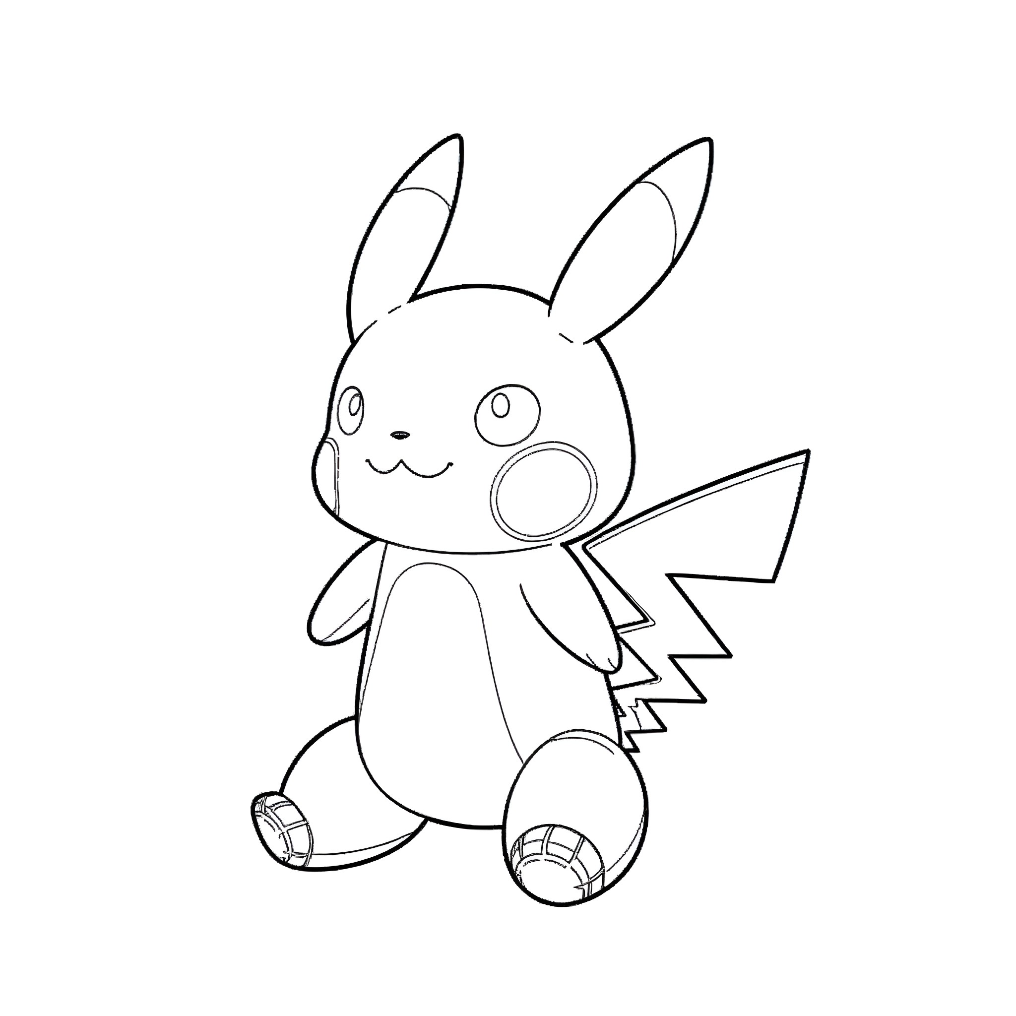 Robot Pikachu character illustration Coloring Page (free black-and-white line drawing printable PDF for all, from beginners to advanced learners, including children, teens, adults, and seniors)