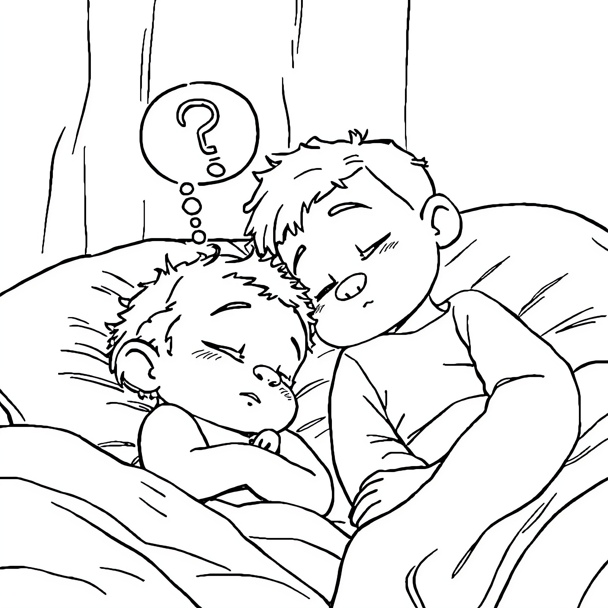Bukayo comforting friend with question mark Coloring Page (free black-and-white line drawing printable PDF for all, from beginners to advanced learners, including children, teens, adults, and seniors)