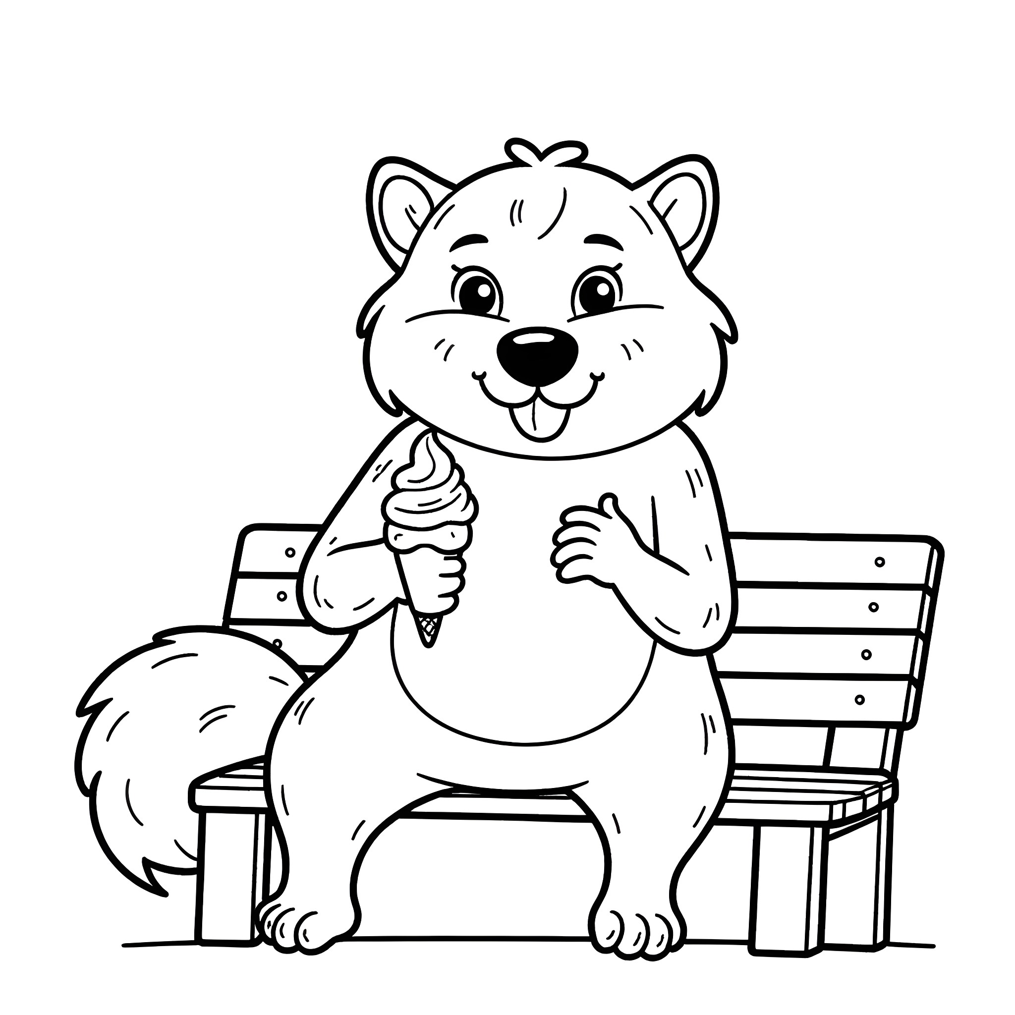 Predator animal enjoying an ice cream treat Coloring Page (free black-and-white line drawing printable PDF for all, from beginners to advanced learners, including children, teens, adults, and seniors)