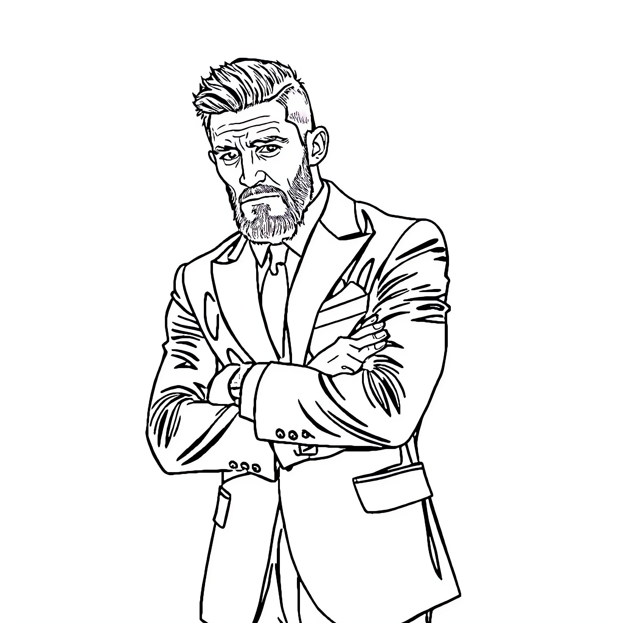Connor McGregor in formal attire with serious expression Coloring Page (free black-and-white line drawing printable PDF for all, from beginners to advanced learners, including children, teens, adults, and seniors)