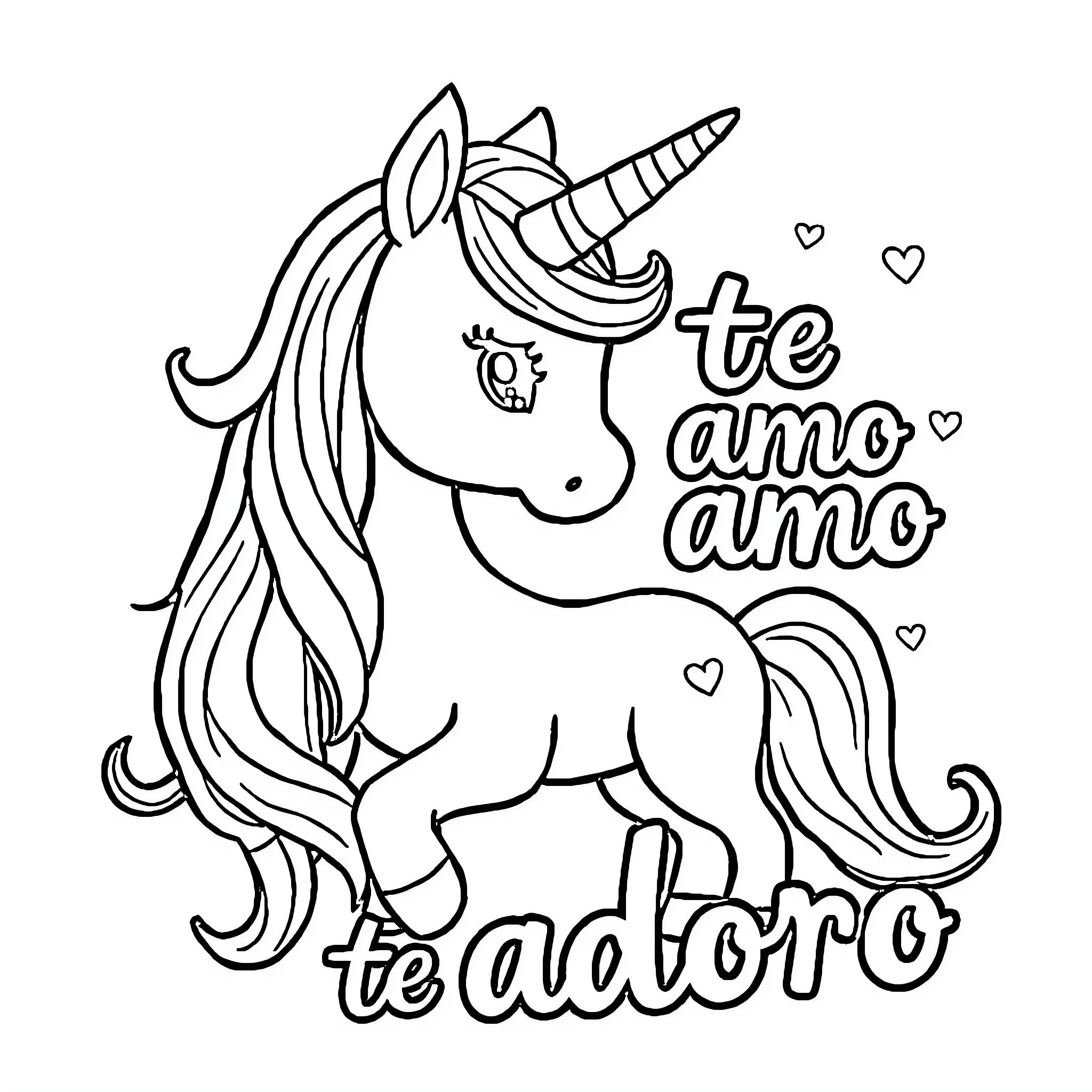 Unicorn expressing love and affection Coloring Page (free black-and-white line drawing printable PDF for all, from beginners to advanced learners, including children, teens, adults, and seniors)