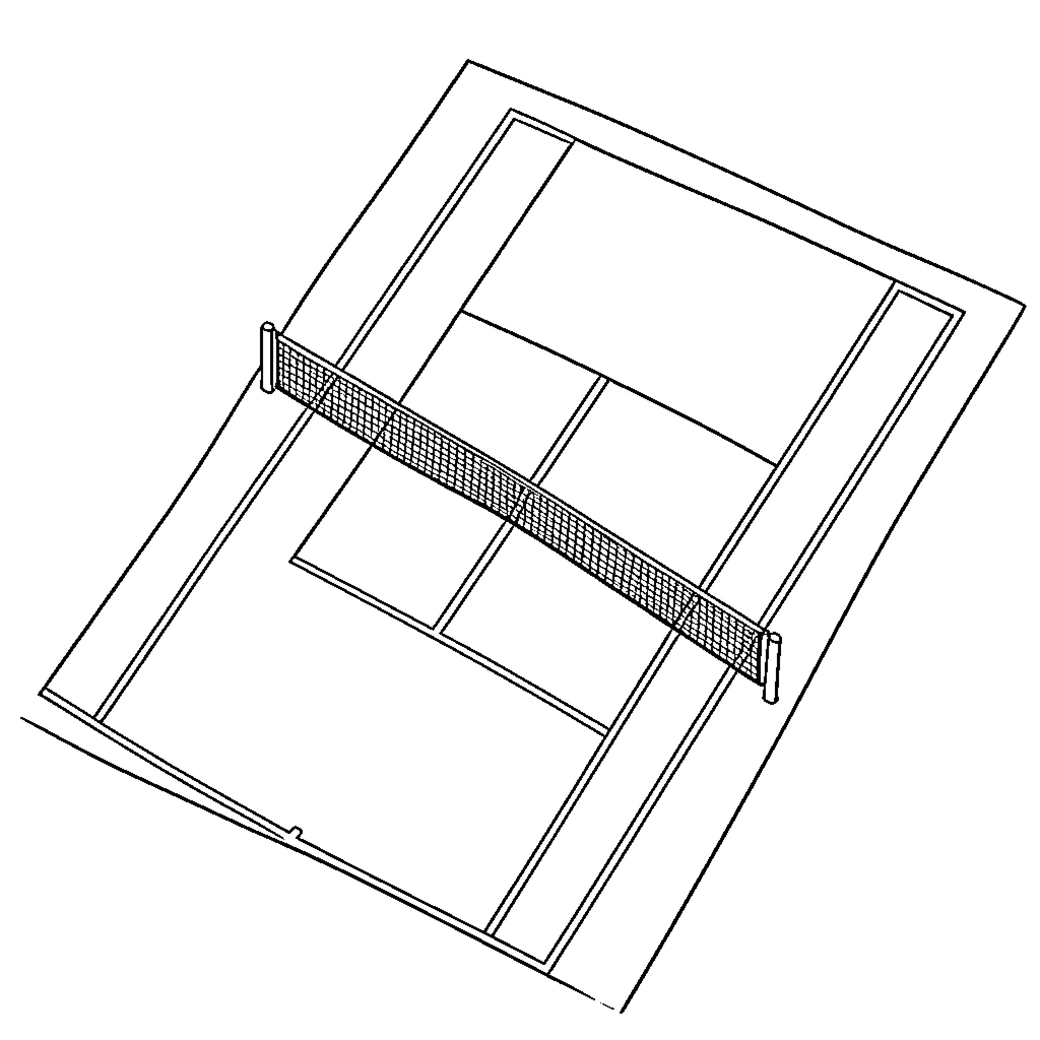 Tennis Court with a net and boundary lines Coloring Page (free black-and-white line drawing printable PDF for all, from beginners to advanced learners, including children, teens, adults, and seniors)