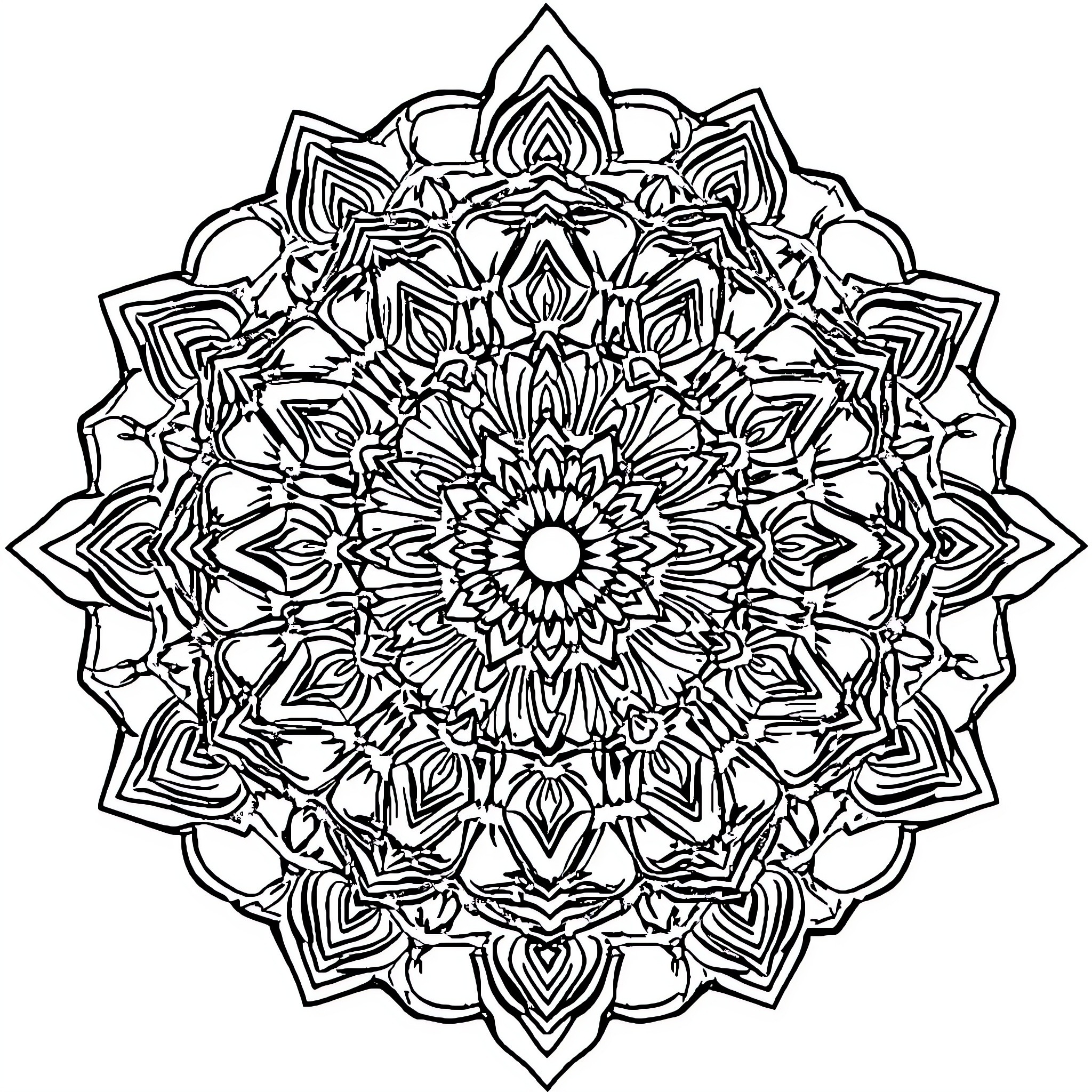 Mandalas with intricate floral patterns Coloring Page (free black-and-white line drawing printable PDF for all, from beginners to advanced learners, including children, teens, adults, and seniors)